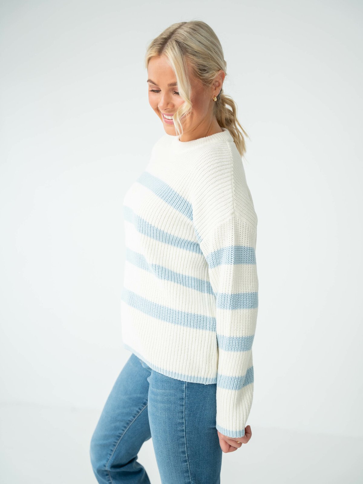 Selected Femme Bloomie Long Sleeve Knit O-Neck Cashmere Blue