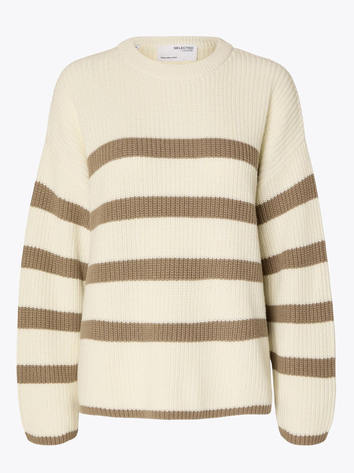 Selected Femme Bloomie Long Sleeve Knit O-Neck Snow White Greige