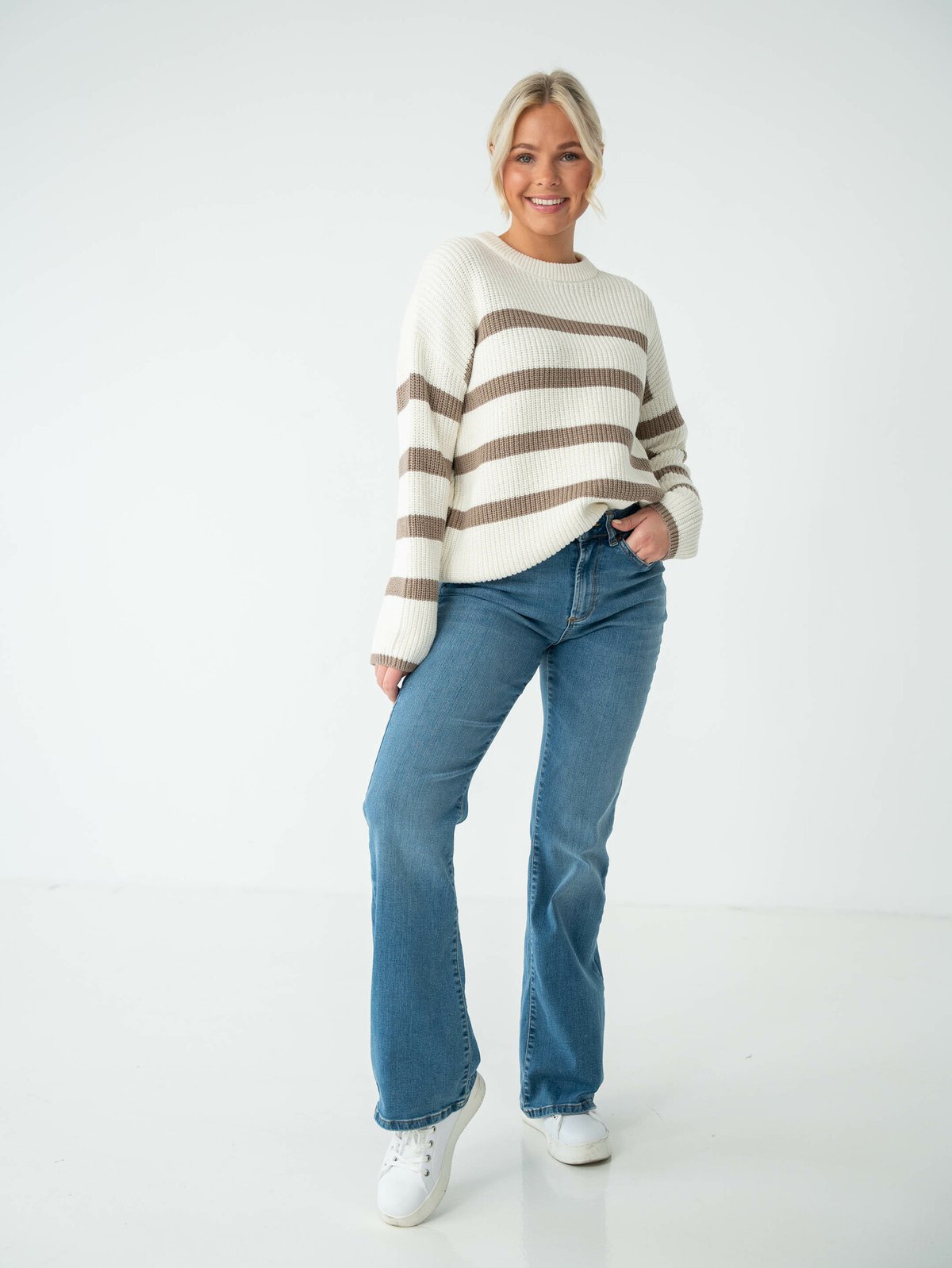 Selected Femme Bloomie Long Sleeve Knit O-Neck Snow White Greige