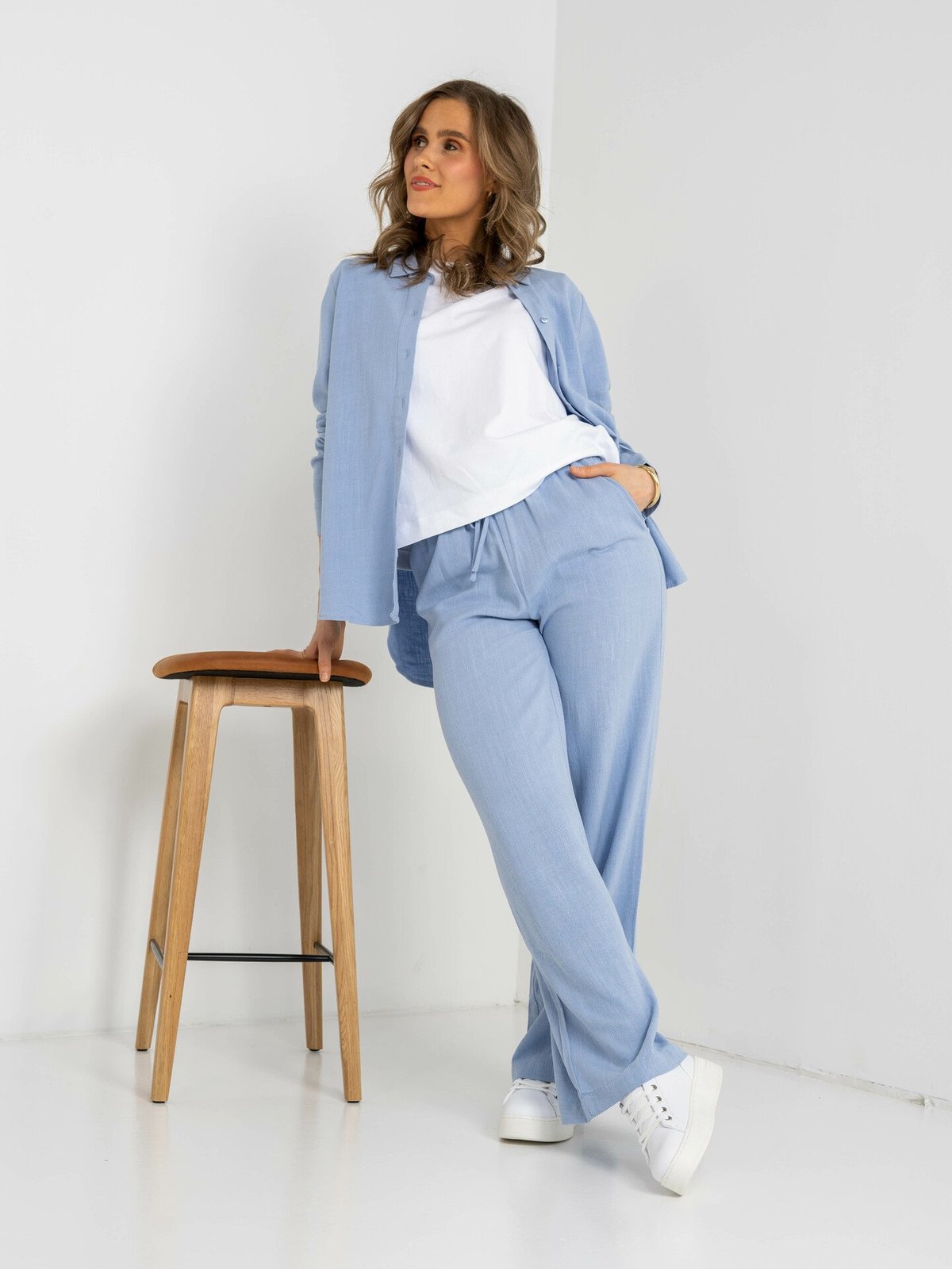 Selected Femme Viva Gulia High Waist Long Sun Pant Blue Heron