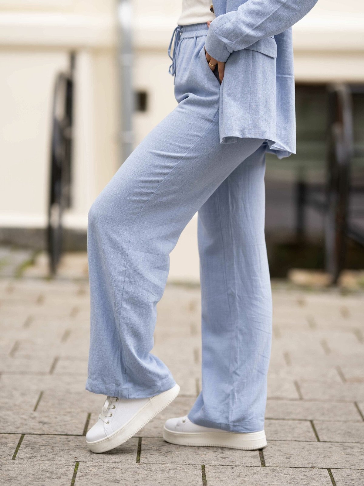 Selected Femme Viva Gulia High Waist Long Sun Pant Blue Heron