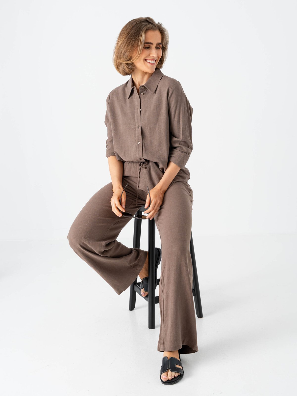 Selected Femme Viva Gulia High Waist Long Sun Pant Chocolate Chip