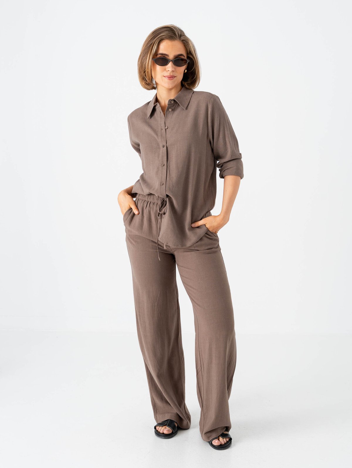 Selected Femme Viva Gulia High Waist Long Sun Pant Chocolate Chip