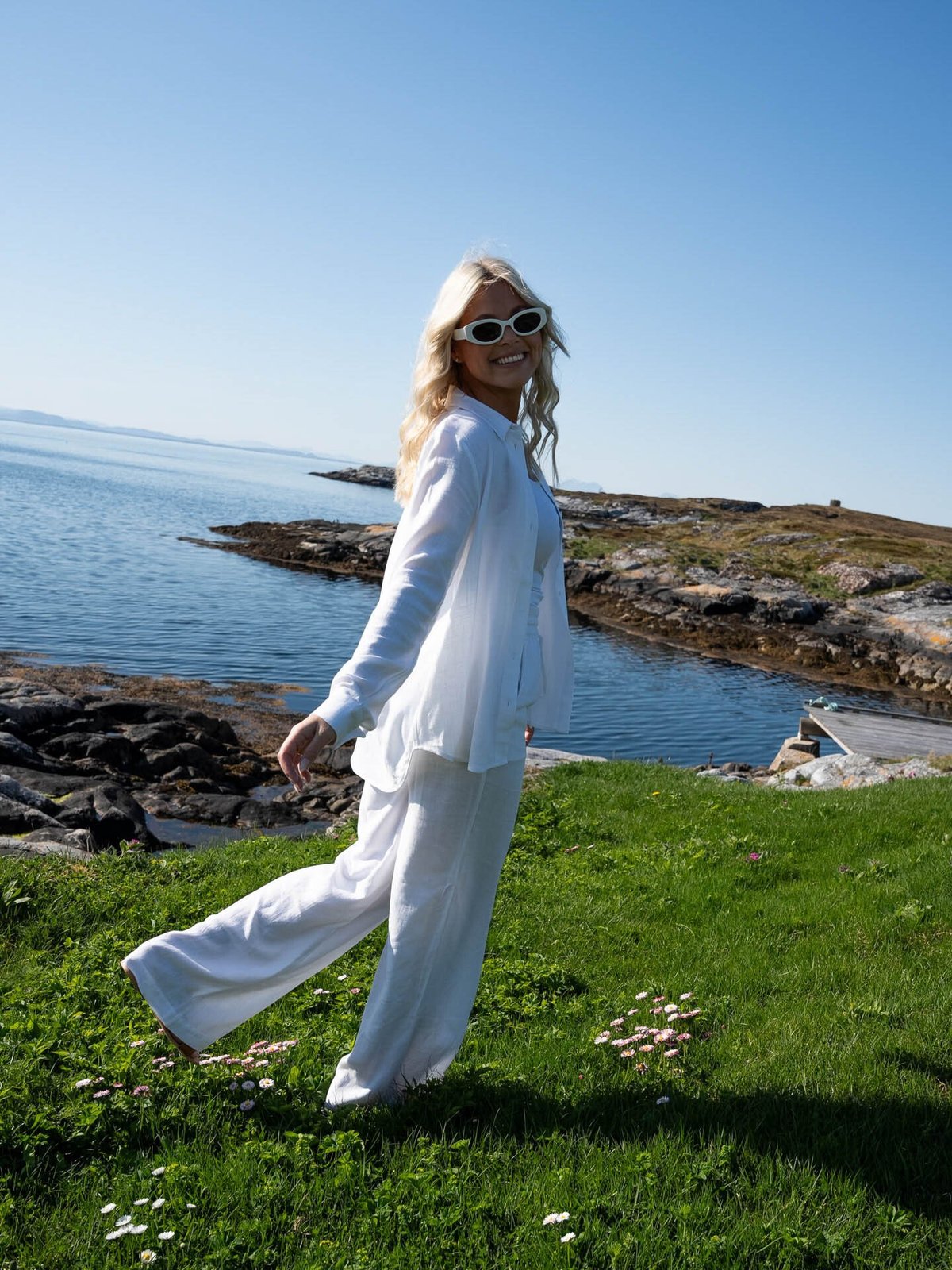 Selected Femme Viva Gulia High Waist Long Sun Pant Snow White