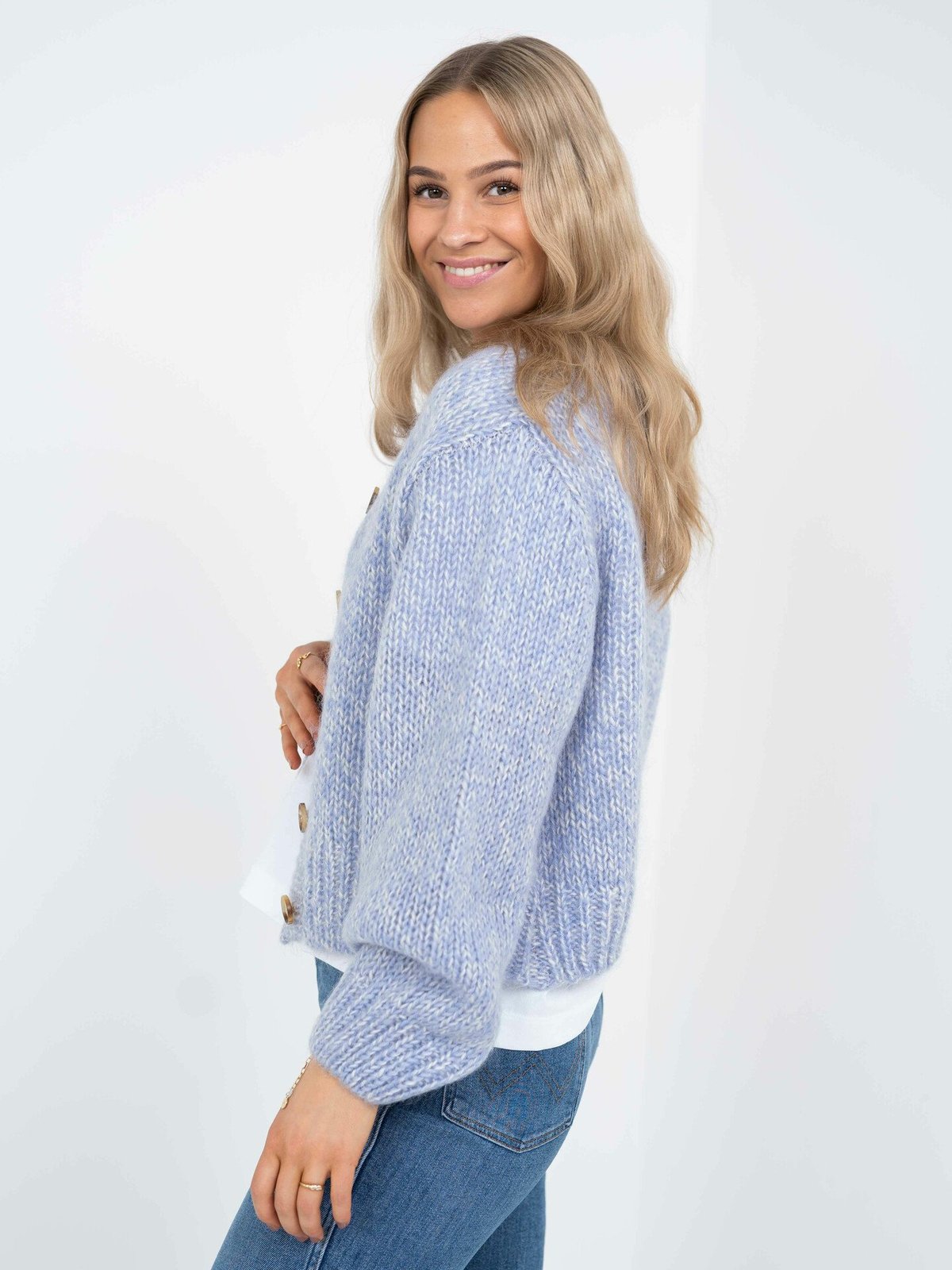 Selected Femme Suanne New Long Sleeve Knit Short Cardigan Blue Heron