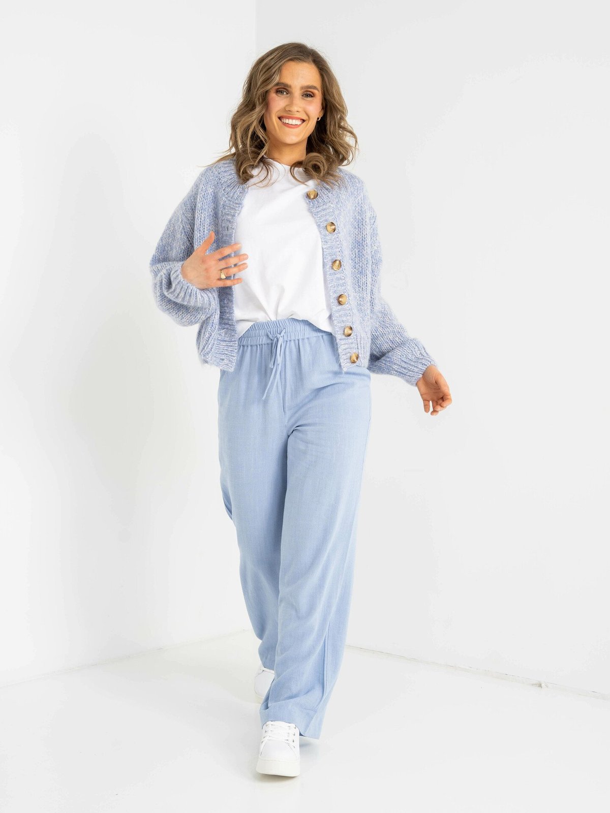 Selected Femme Suanne New Long Sleeve Knit Short Cardigan Blue Heron