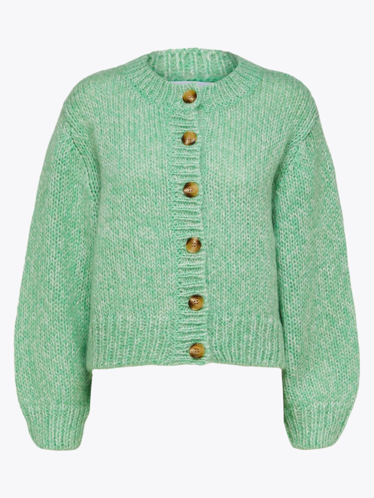Selected Femme Suanne New Long Sleeve Knit Short Cardigan Absinthe Green with Birch