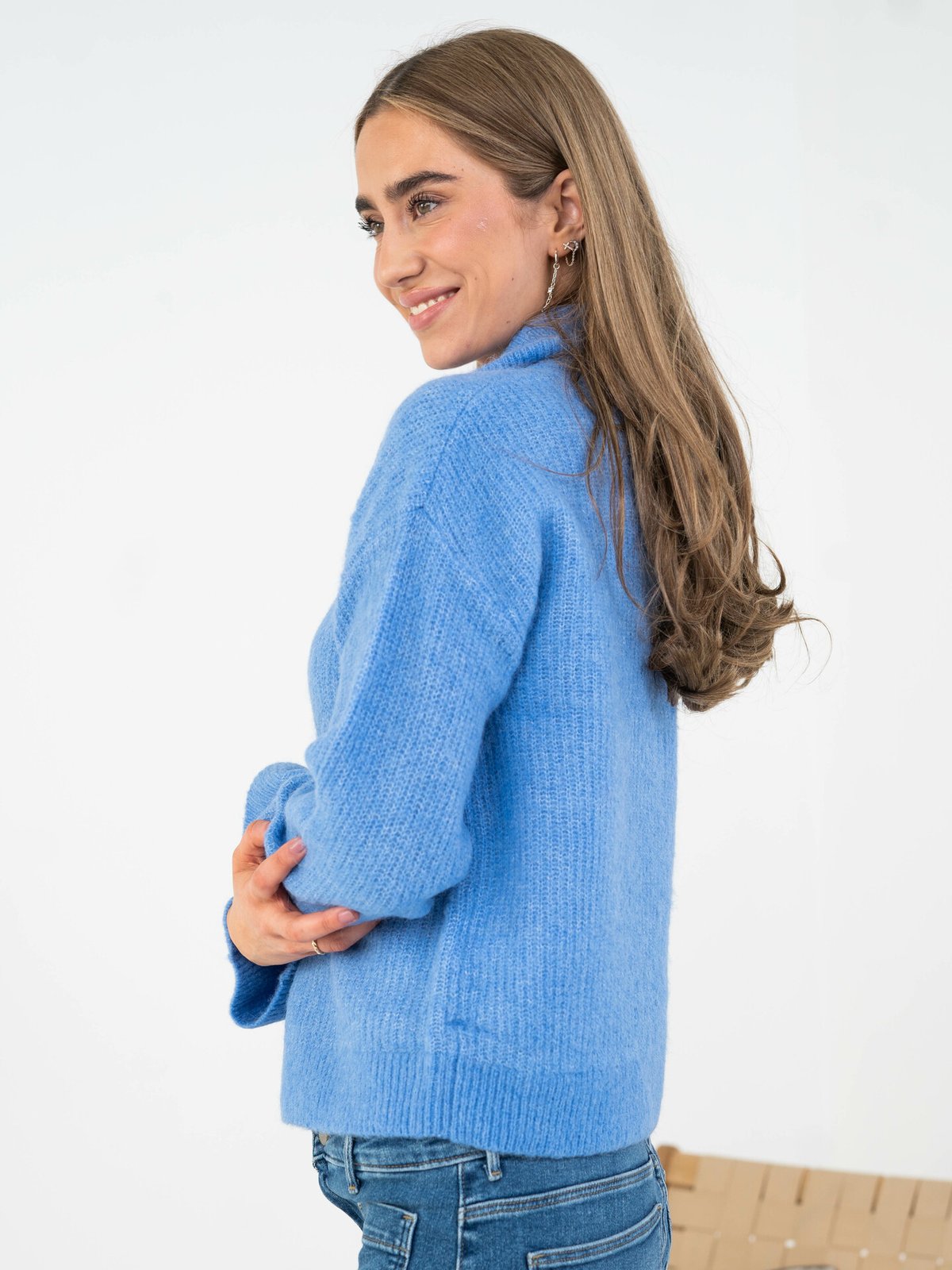 Selected Femme Sia Long Sleeve Knit Half Zipper Ultramarine