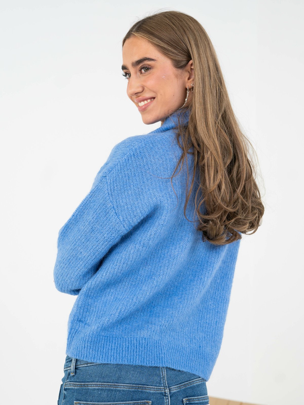 Selected Femme Sia Long Sleeve Knit Half Zipper Ultramarine