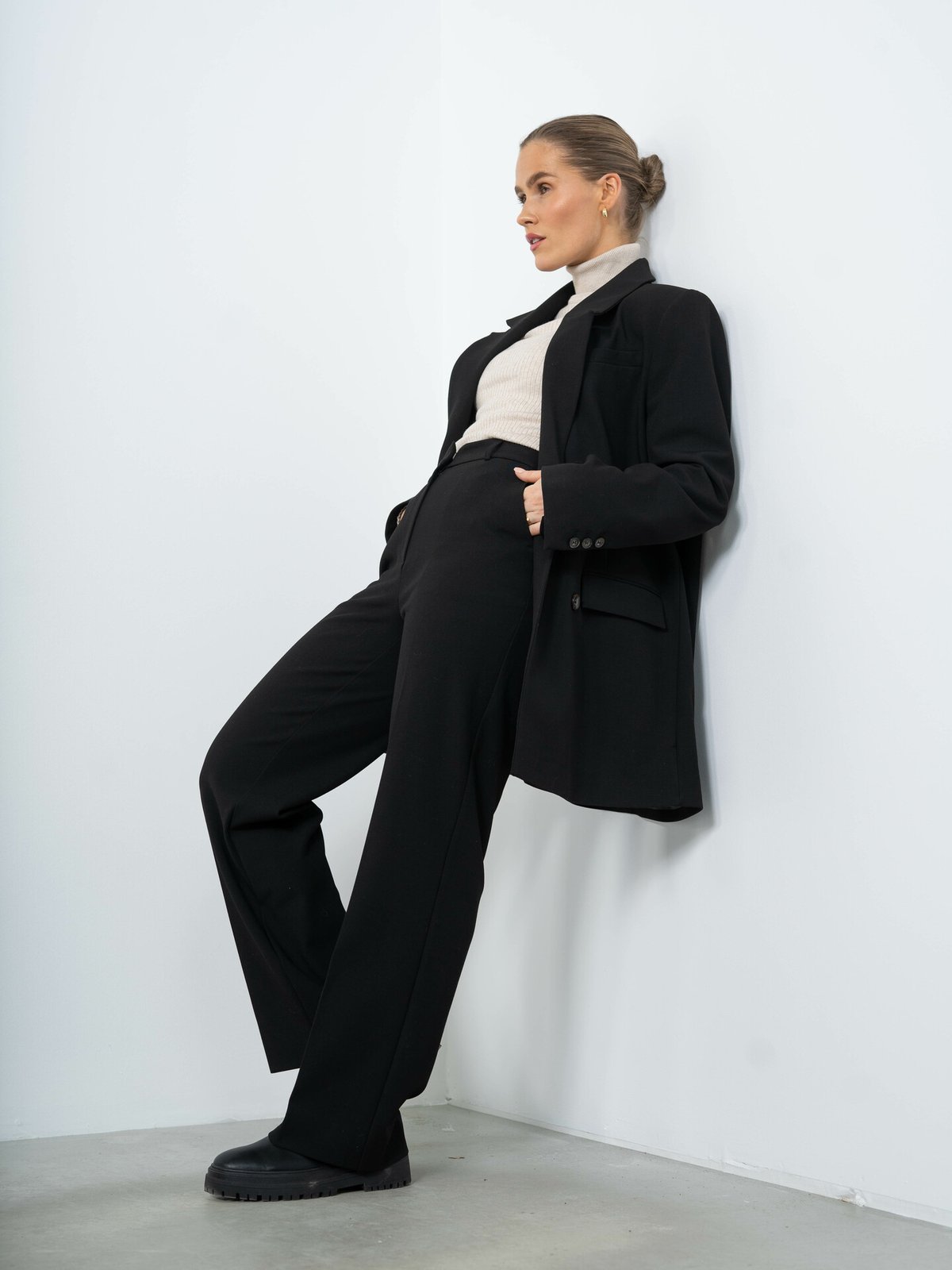 Selected Femme Myla High Waist Wide Pant Black