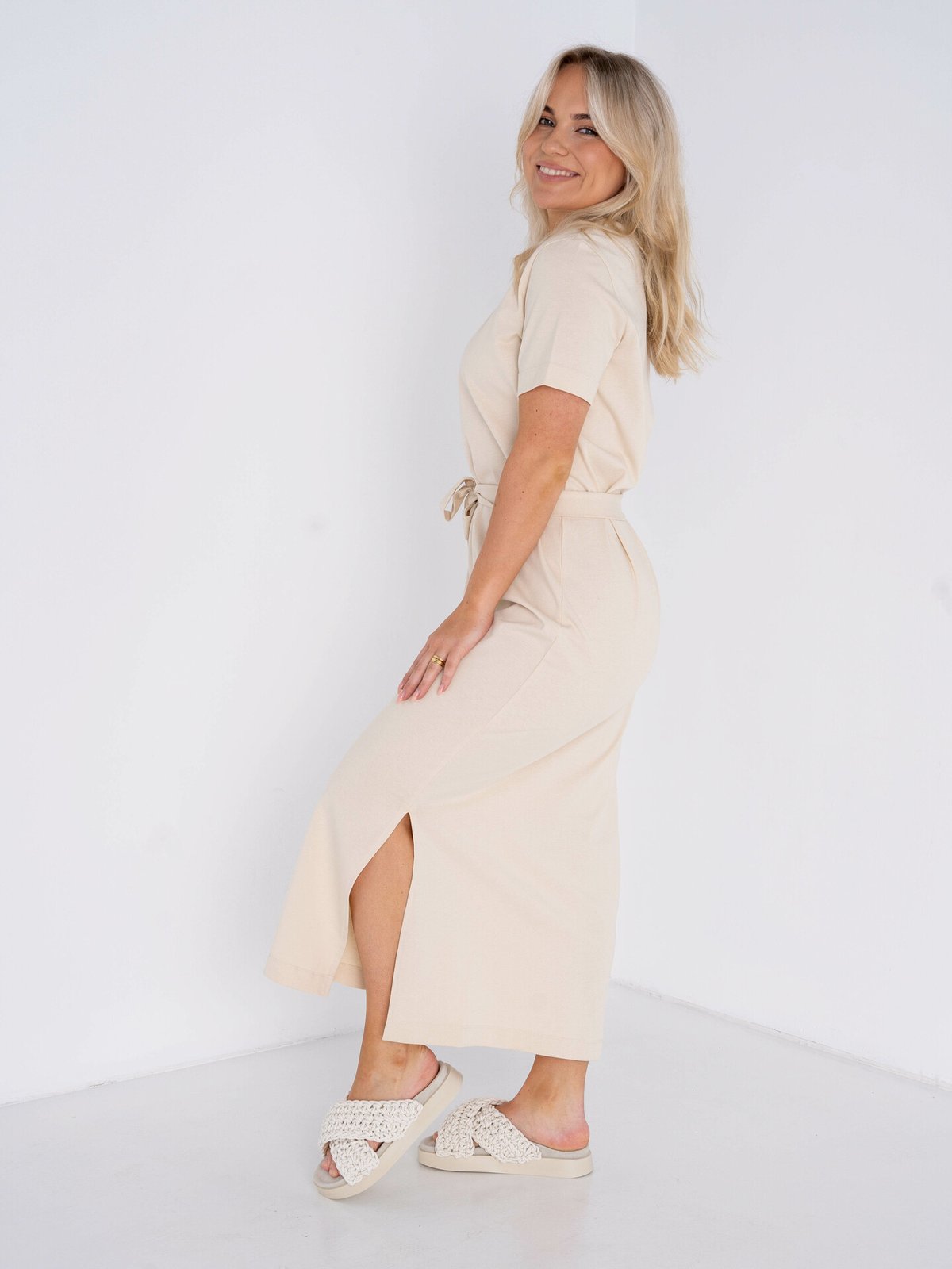Selected Femme Essential Short Sleeve Ankle Tee Dress Birch