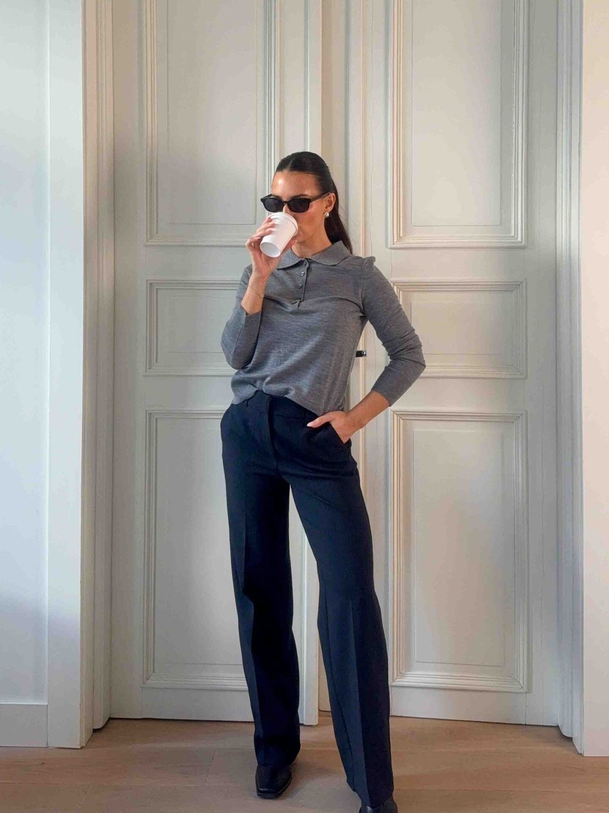 Selected Femme Rita Mid Waist Wide Pant Dark Sapphire Melange