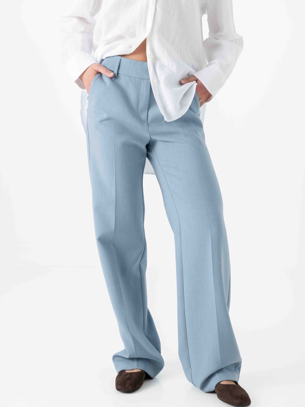 Selected Femme Rita Mid Waist Wide Pant Dusty Blue Melange
