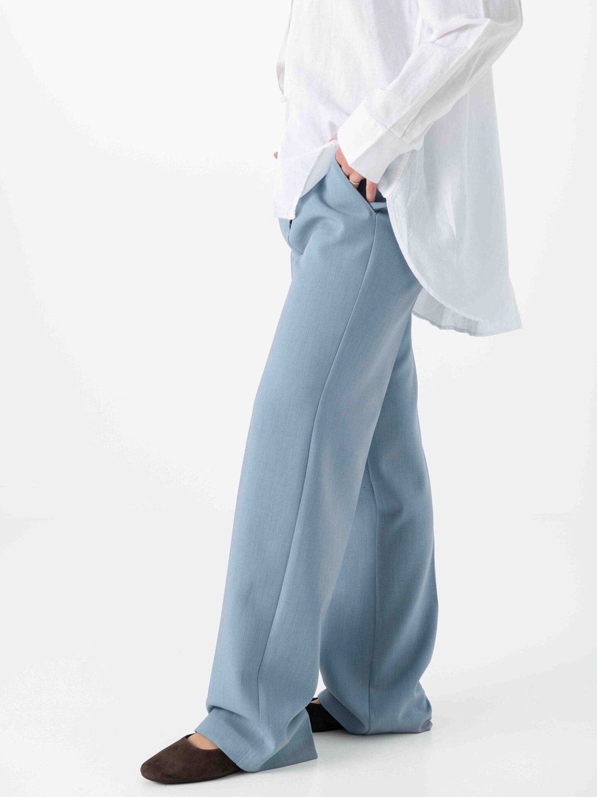 Selected Femme Rita Mid Waist Wide Pant Dusty Blue Melange