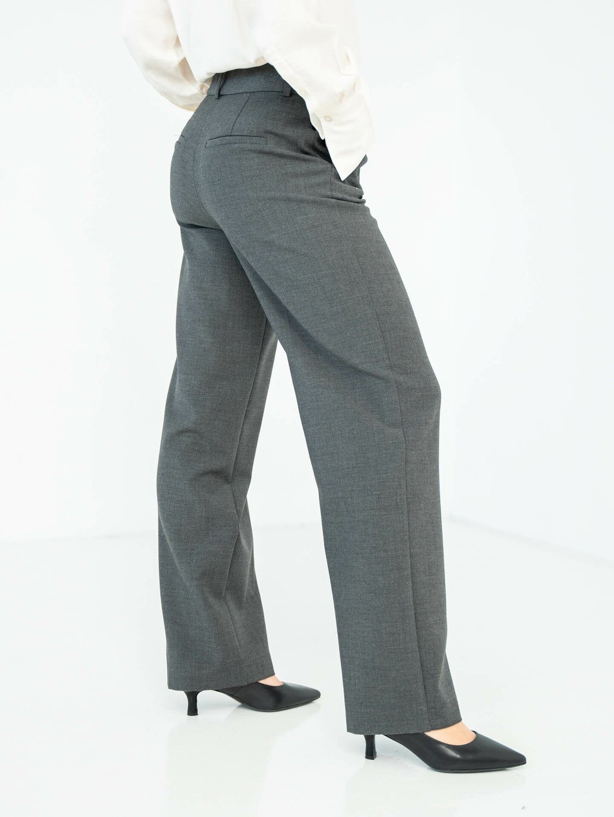 Selected Femme Rita Mid Waist Wide Pant Dark Grey Melange