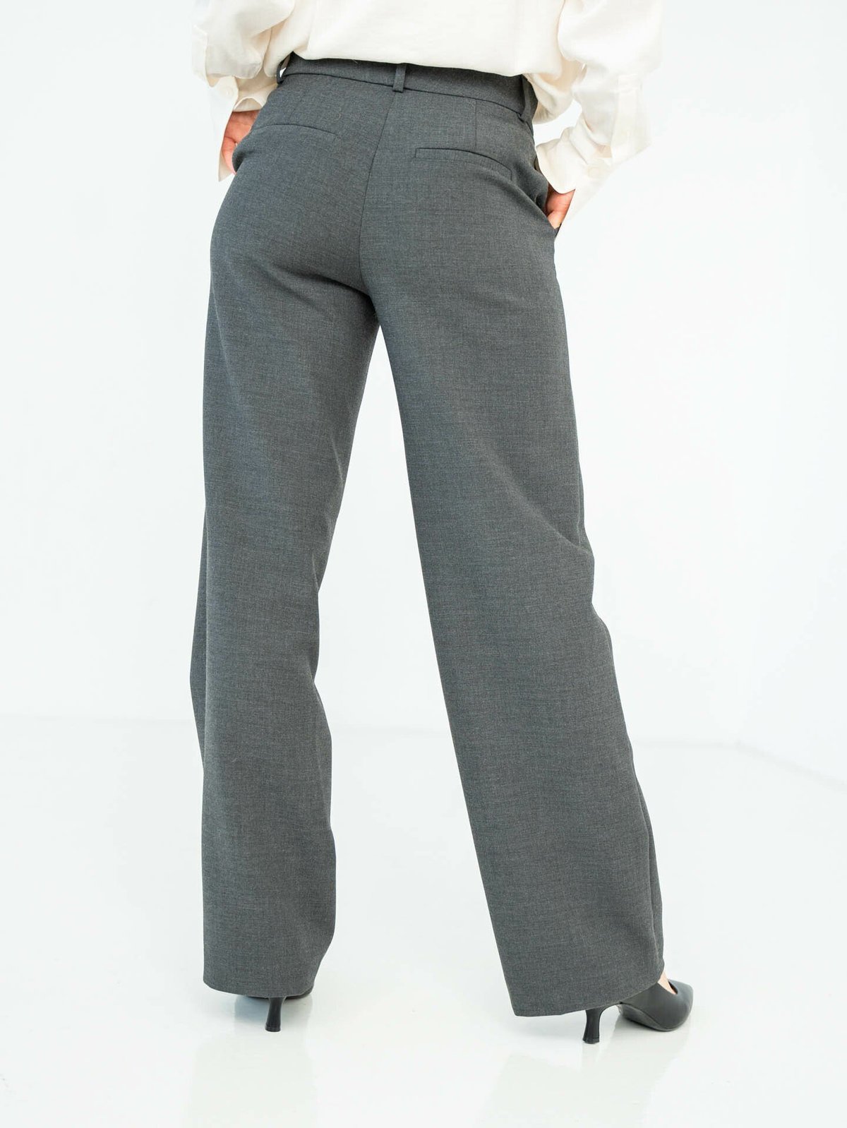 Selected Femme Rita Mid Waist Wide Pant Dark Grey Melange