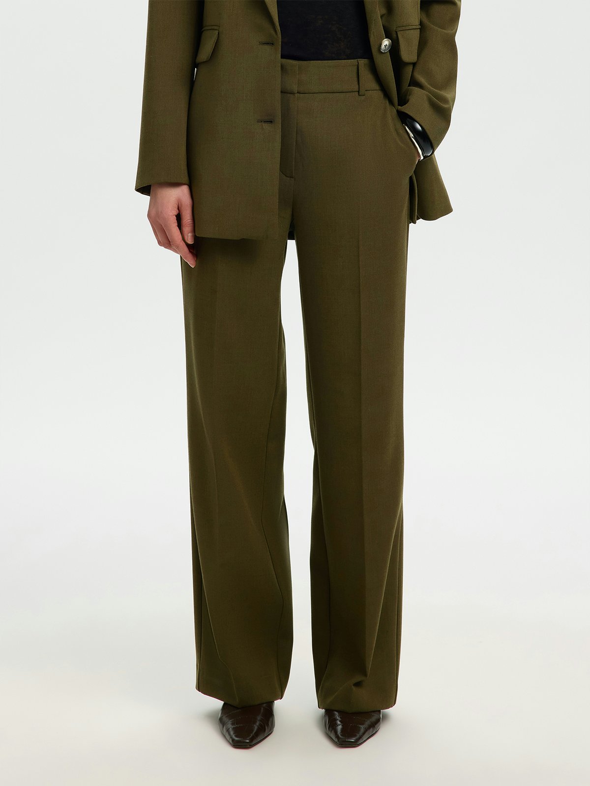 Selected Femme Rita Mid Waist Wide Pant Fir Green