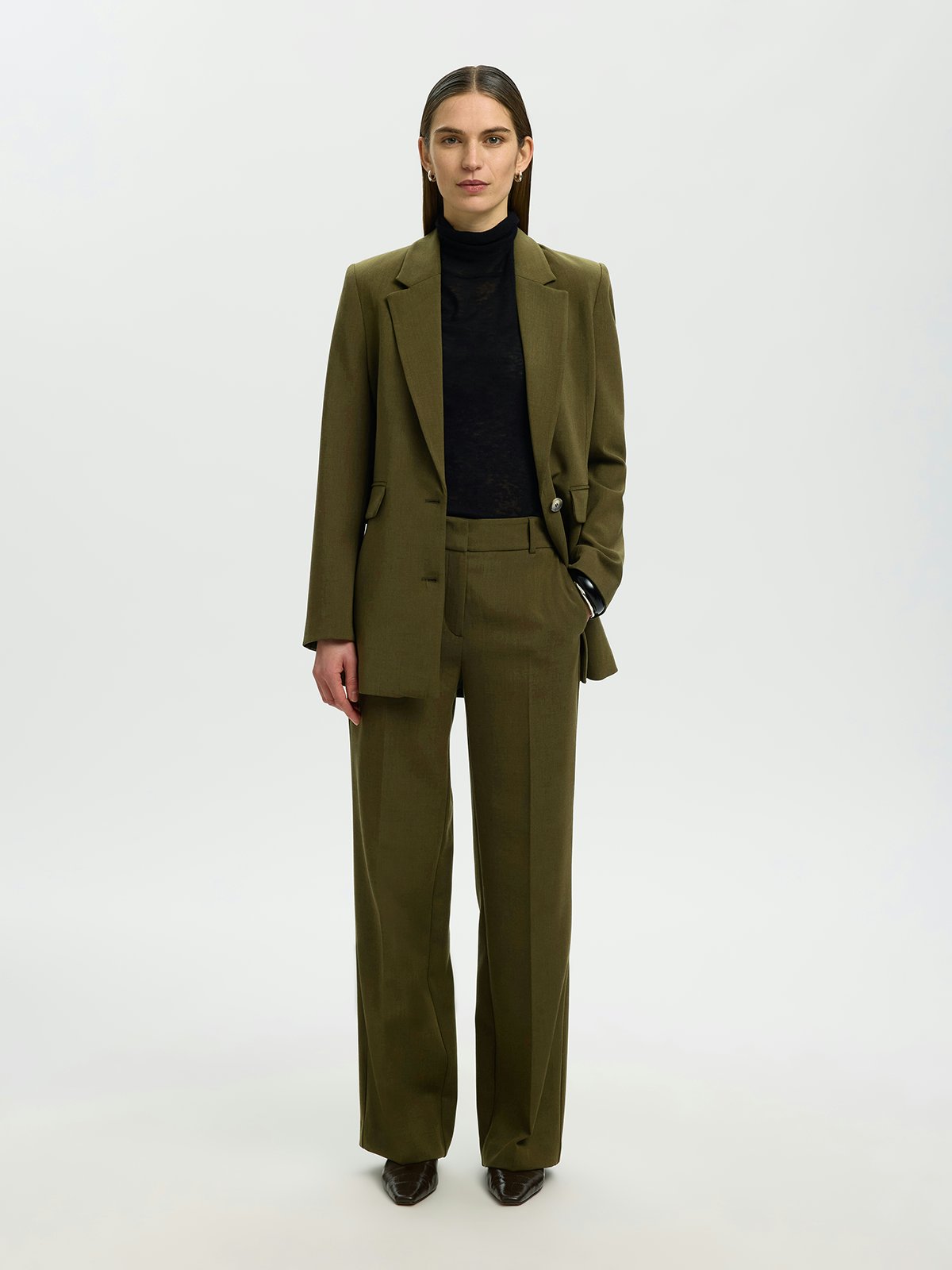 Selected Femme Rita Mid Waist Wide Pant Fir Green