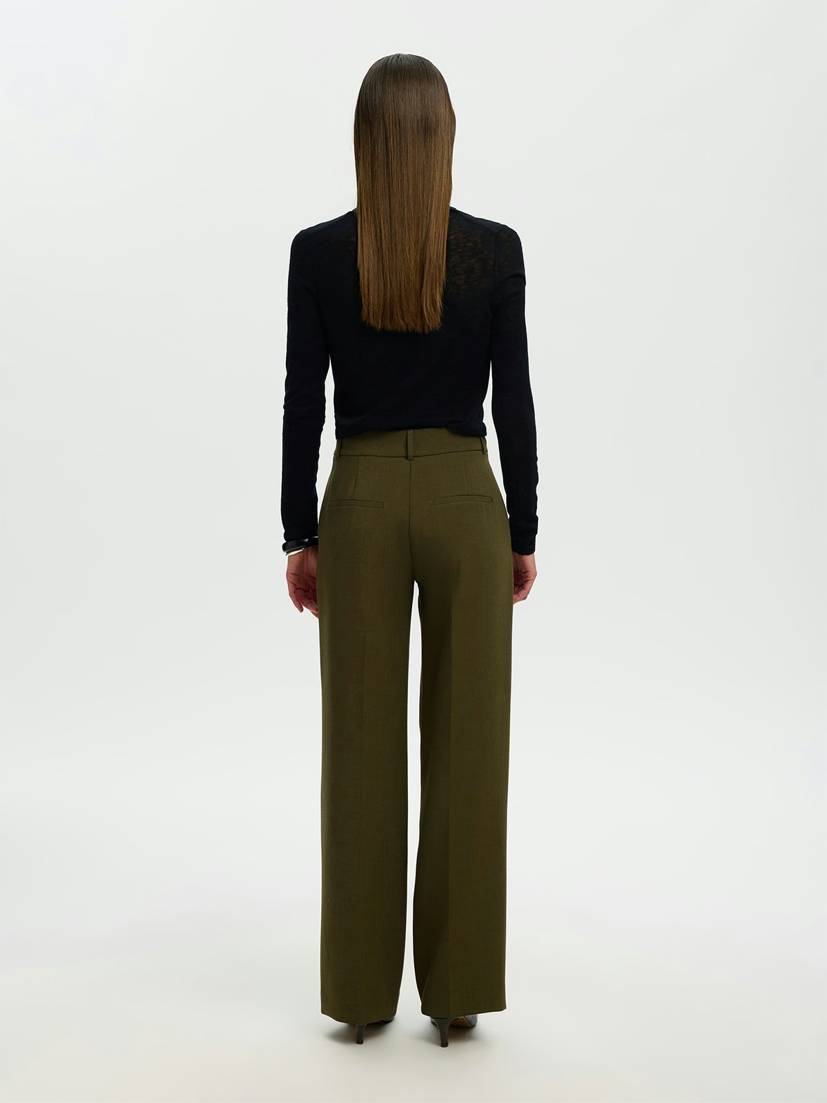 Selected Femme Rita Mid Waist Wide Pant Fir Green