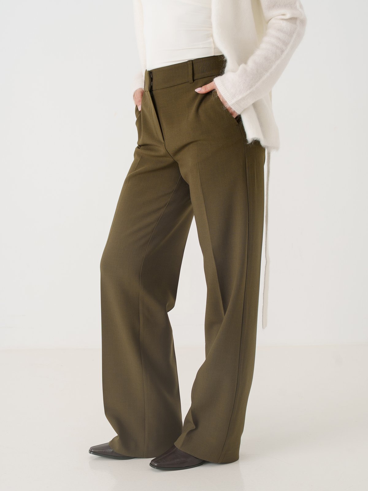 Selected Femme Rita Mid Waist Wide Pant Fir Green