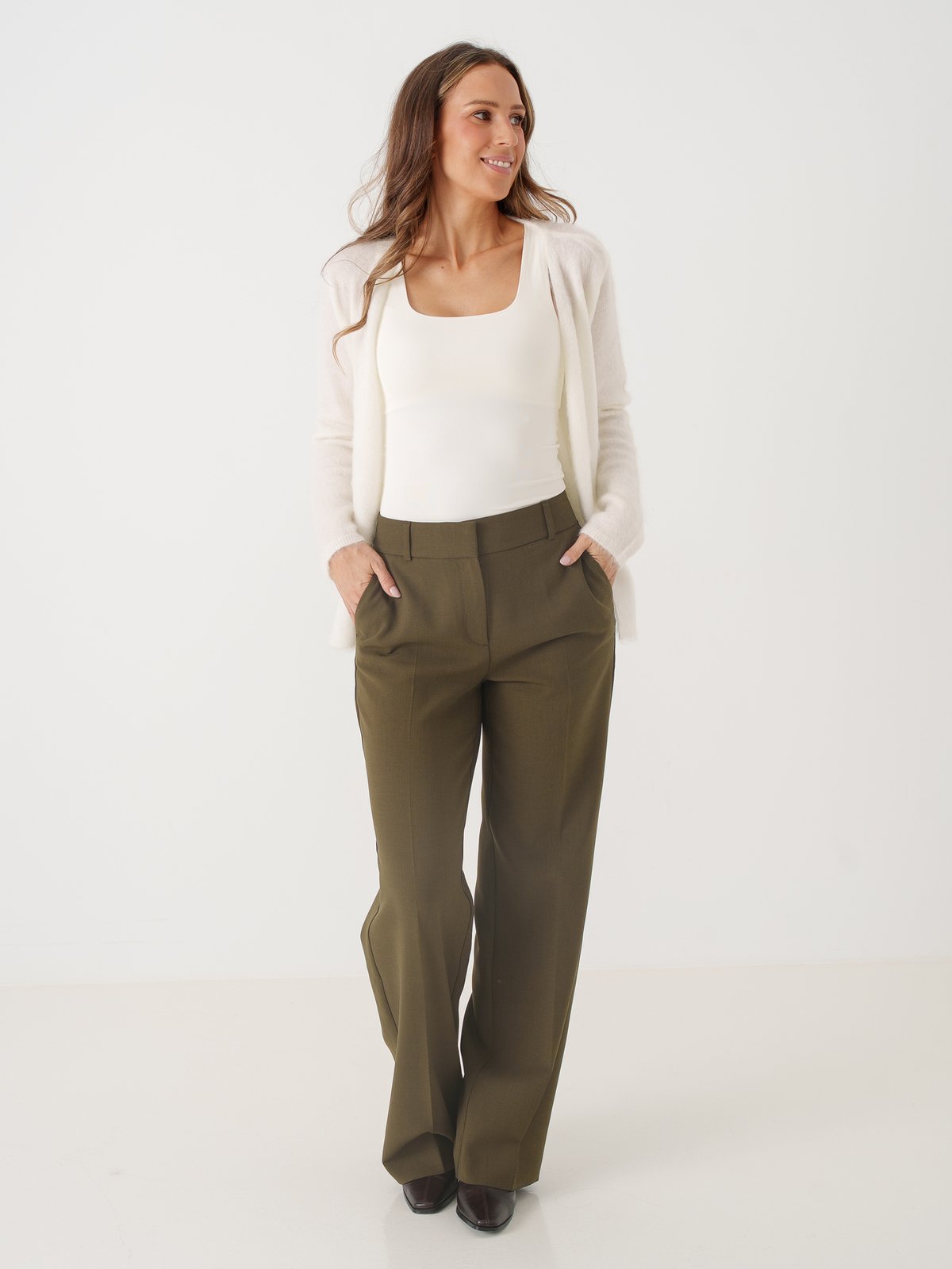 Selected Femme Rita Mid Waist Wide Pant Fir Green