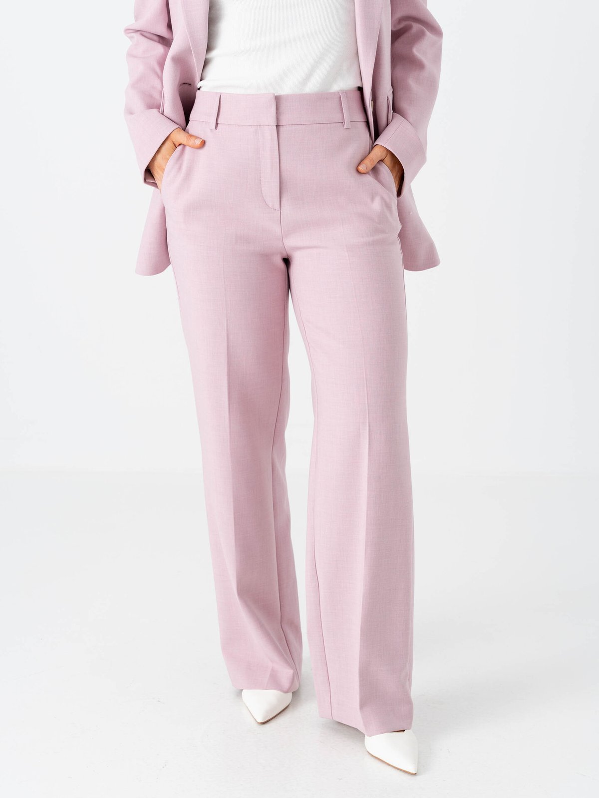 Selected Femme Rita Mid Waist Wide Pant Bleached Mauve Melange