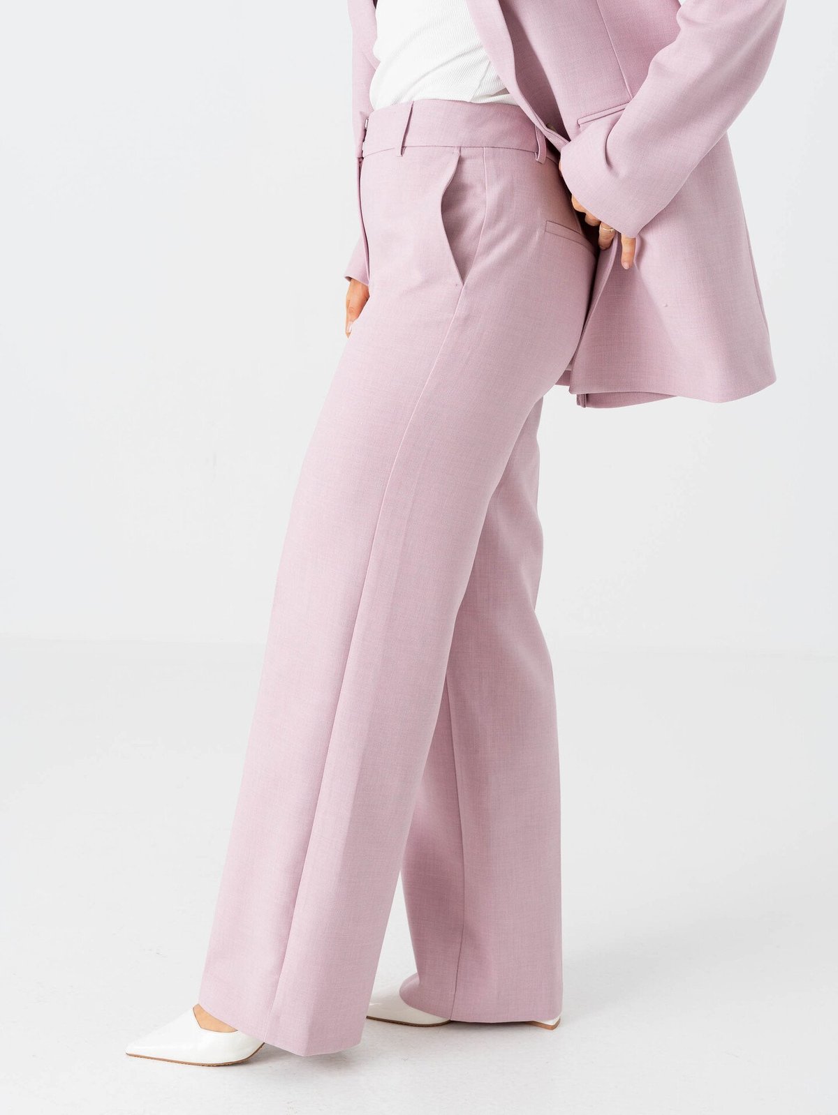 Selected Femme Rita Mid Waist Wide Pant Bleached Mauve Melange