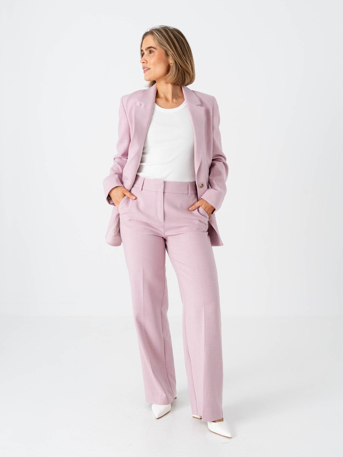 Selected Femme Rita Mid Waist Wide Pant Bleached Mauve Melange