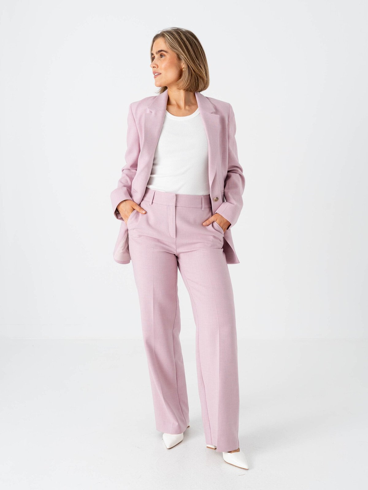 Selected Femme Rita Mid Waist Wide Pant Bleached Mauve Melange