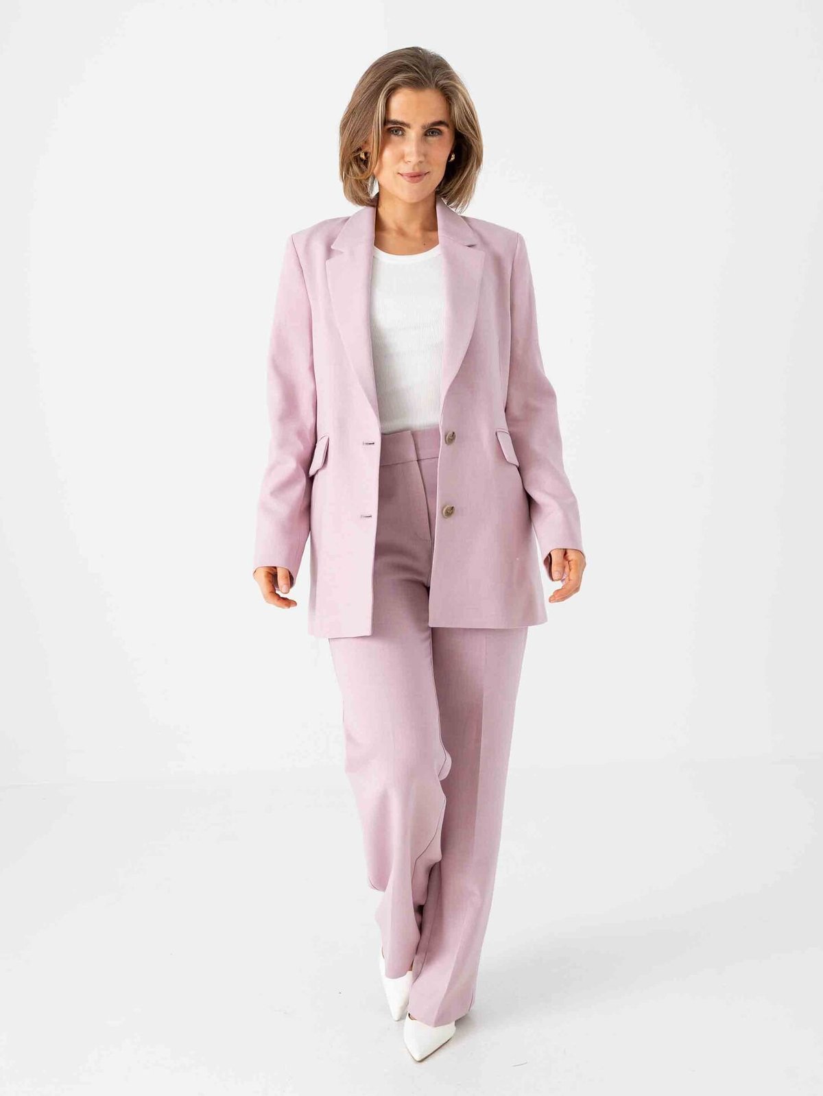 Selected Femme Rita Mid Waist Wide Pant Bleached Mauve Melange