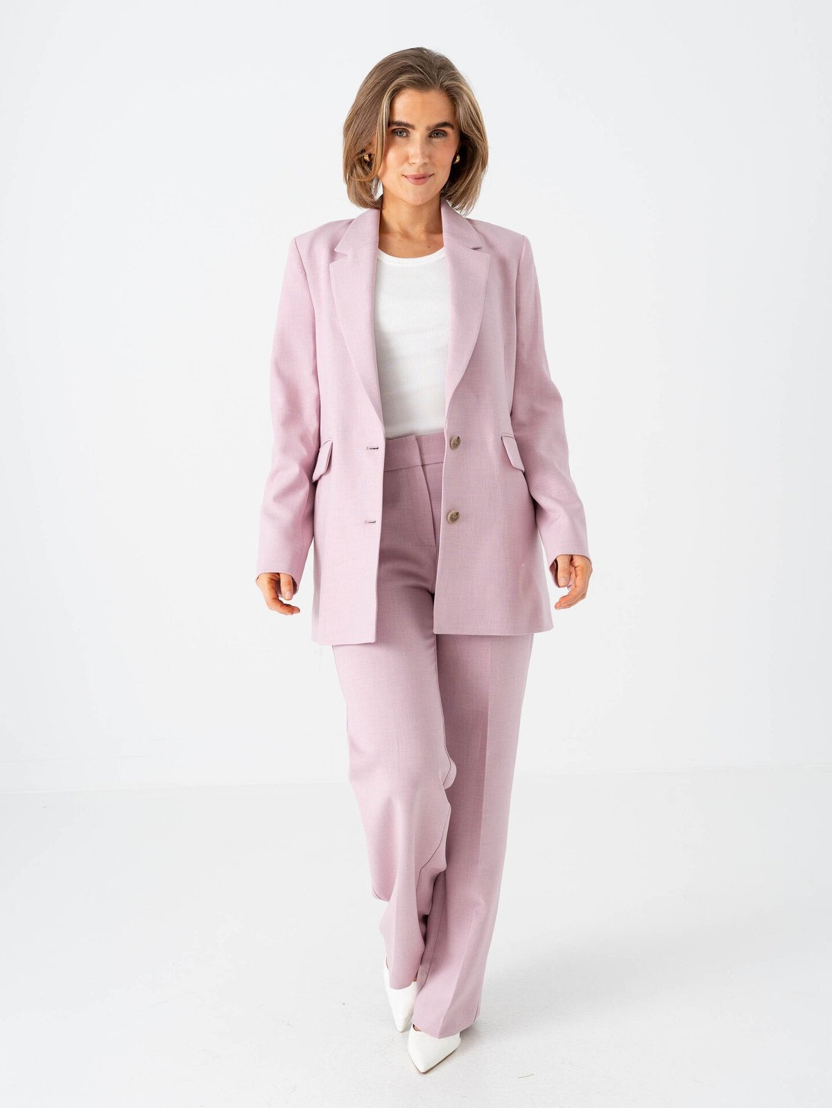 Selected Femme Rita Mid Waist Wide Pant Bleached Mauve Melange