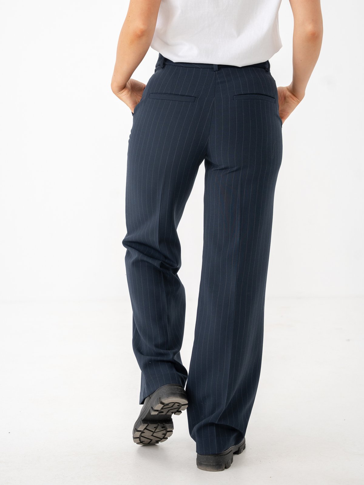 Selected Femme Rita Mid Waist Wide Pant Dark Sapphire Pin Stripe