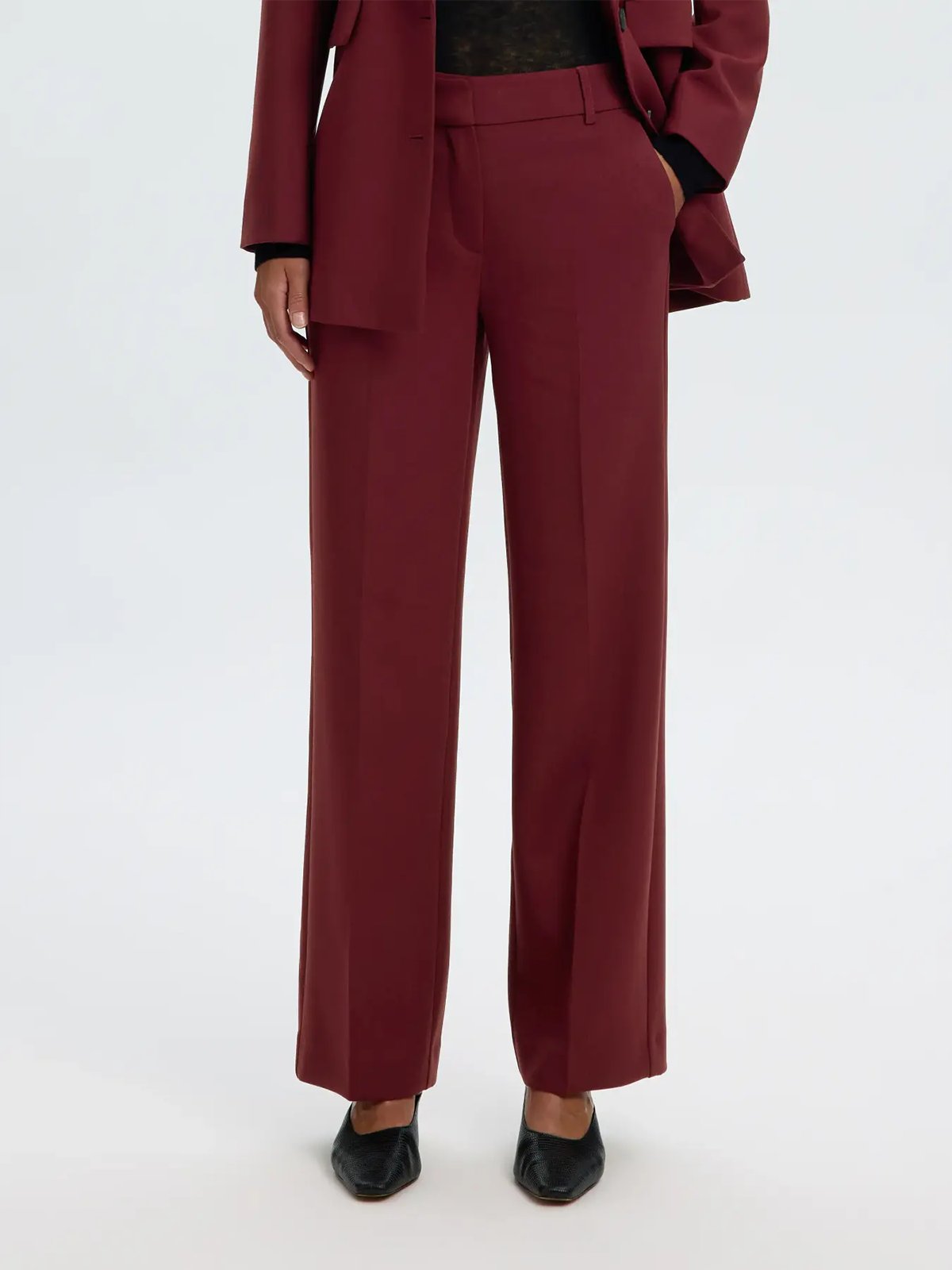 Selected Femme Rita Mid Waist Wide Pant Tawny Port Melange
