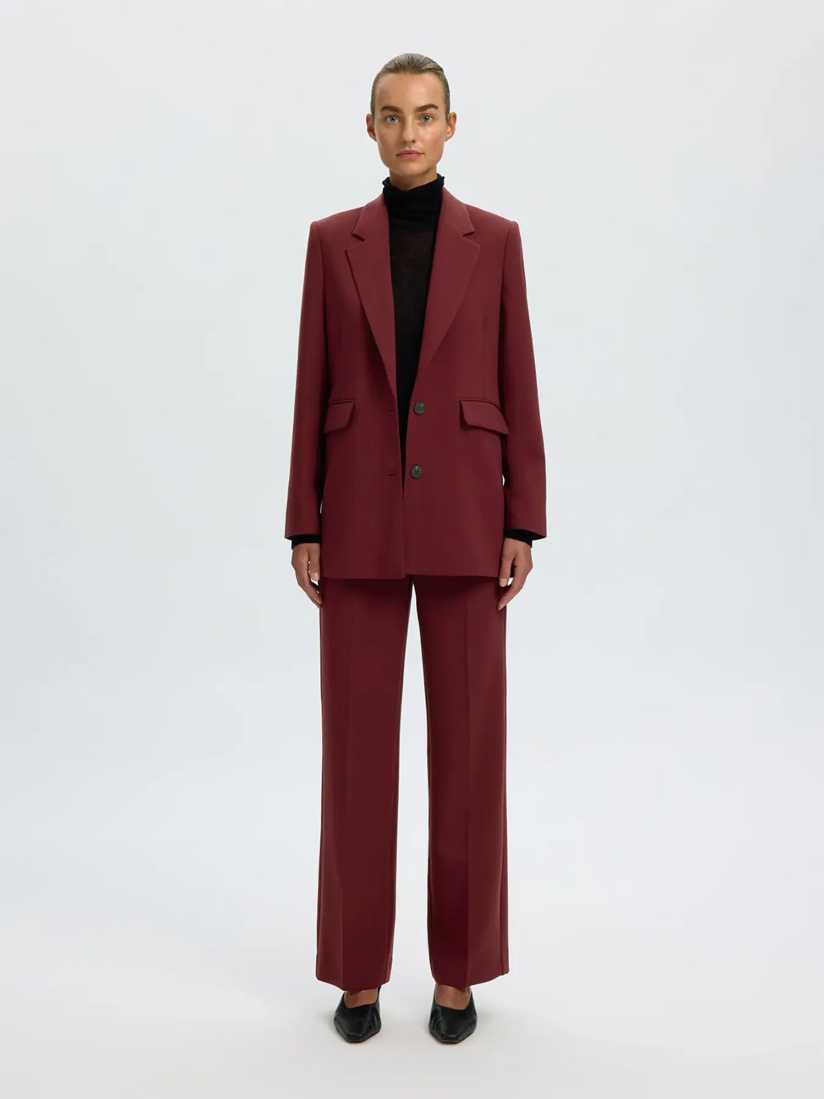 Selected Femme Rita Mid Waist Wide Pant Tawny Port Melange