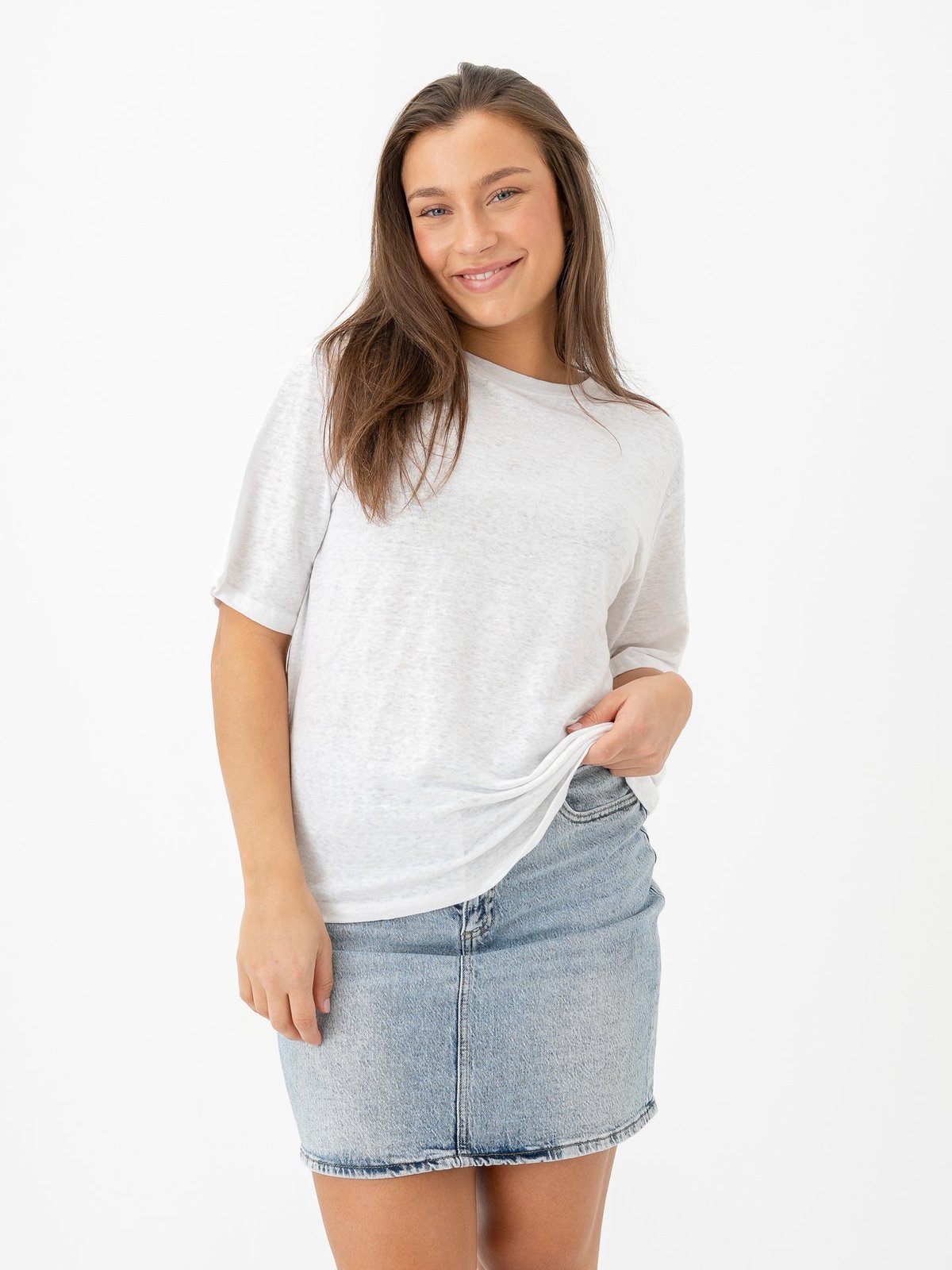 Selected Femme Vilja Linen Short Sleeve Tee Bright White