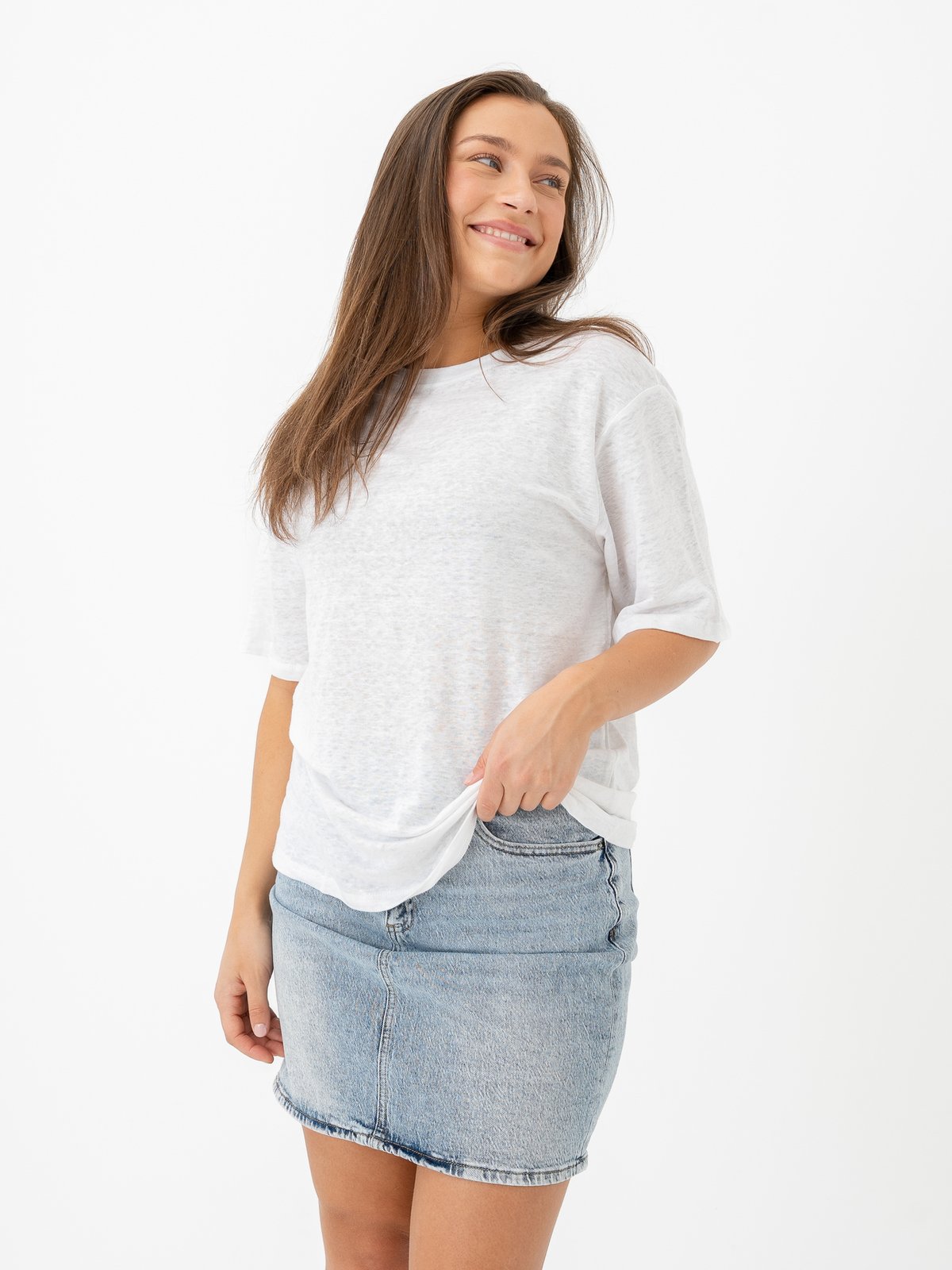 Selected Femme Vilja Linen Short Sleeve Tee Bright White