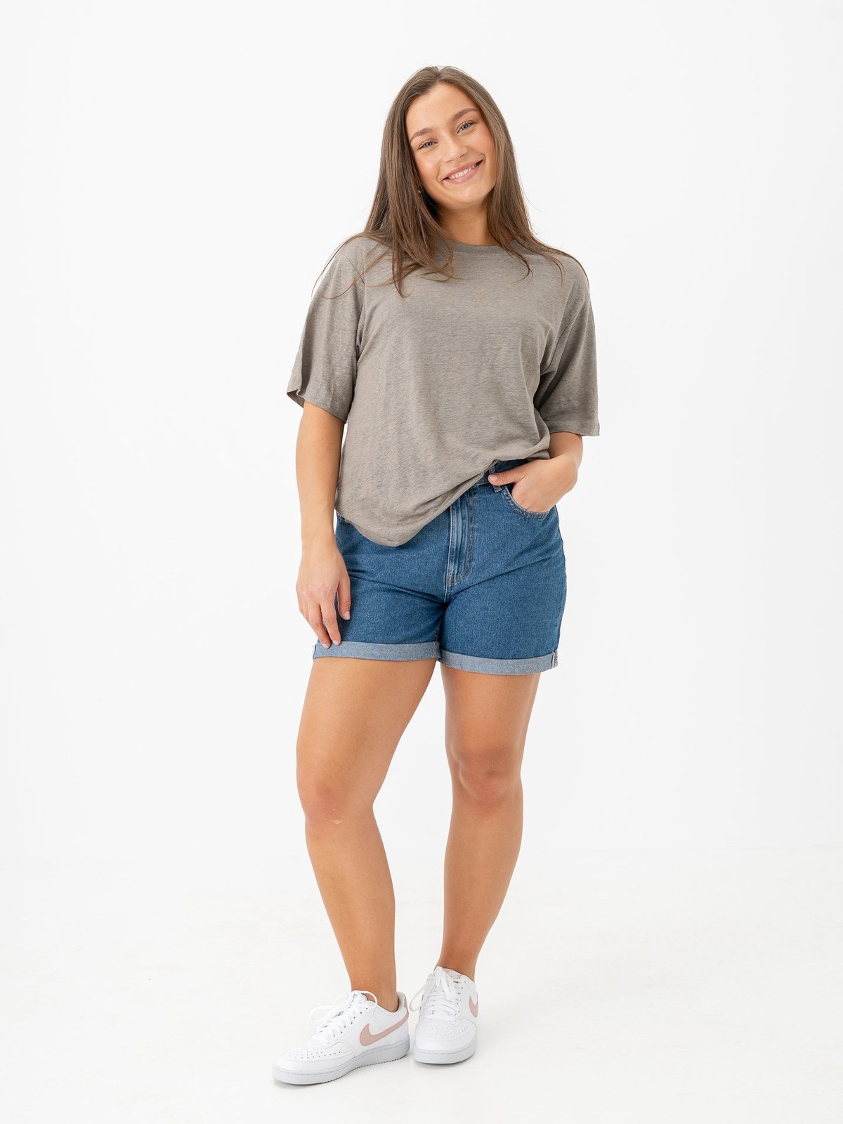 Selected Femme Vilja Linen Short Sleeve Tee Vetiver