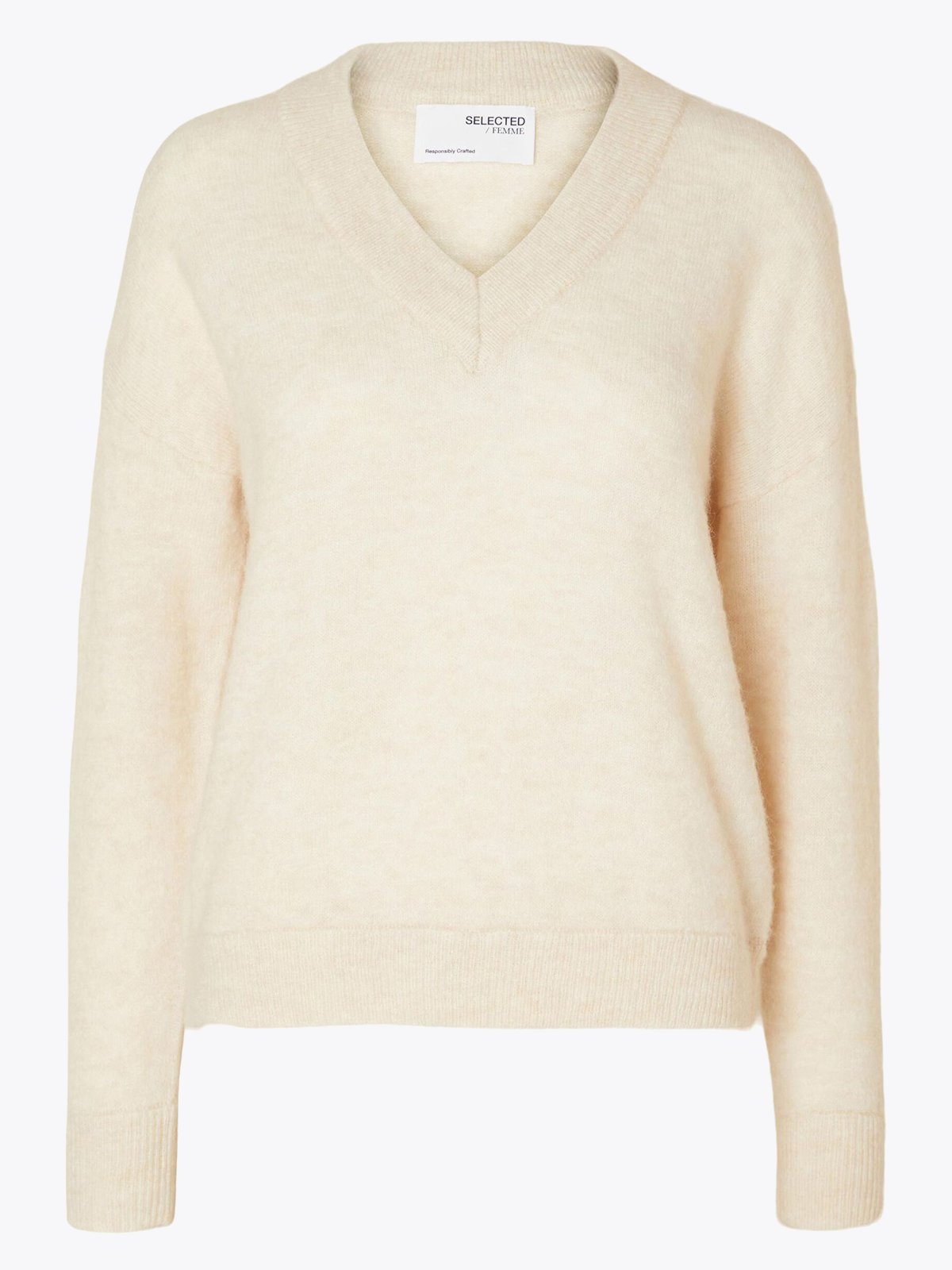 Selected Femme Maline Long Sleeve Knit V-neck Birch
