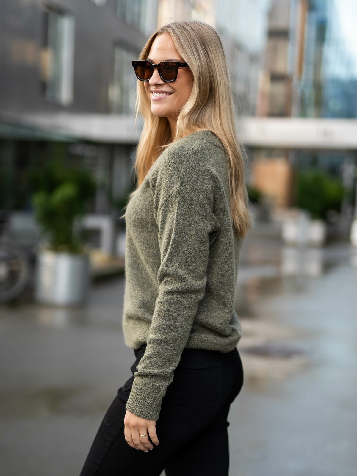 Selected Femme Maline Long Sleeve Knit V-neck Dusky Green