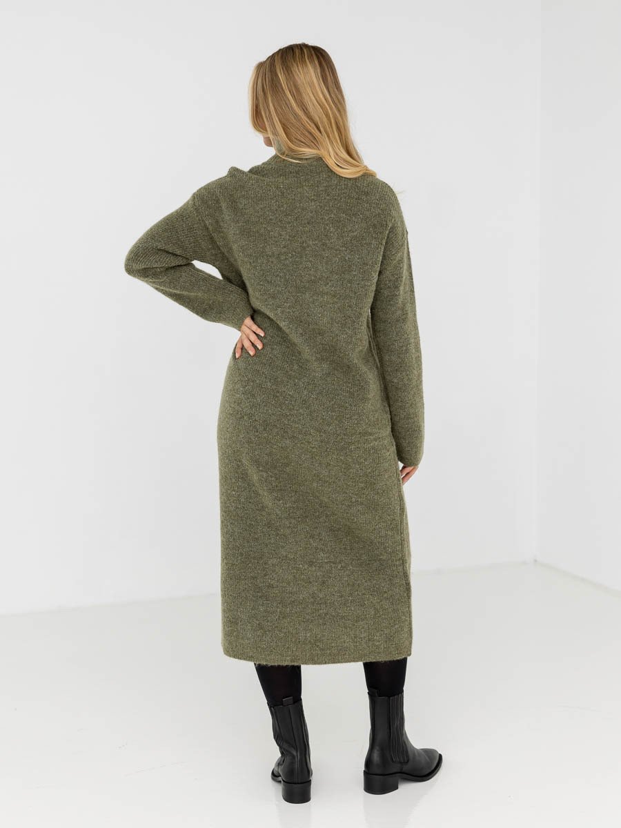 Selected Femme Maline Long Sleeve Knit Dress High Neck Dusky Green