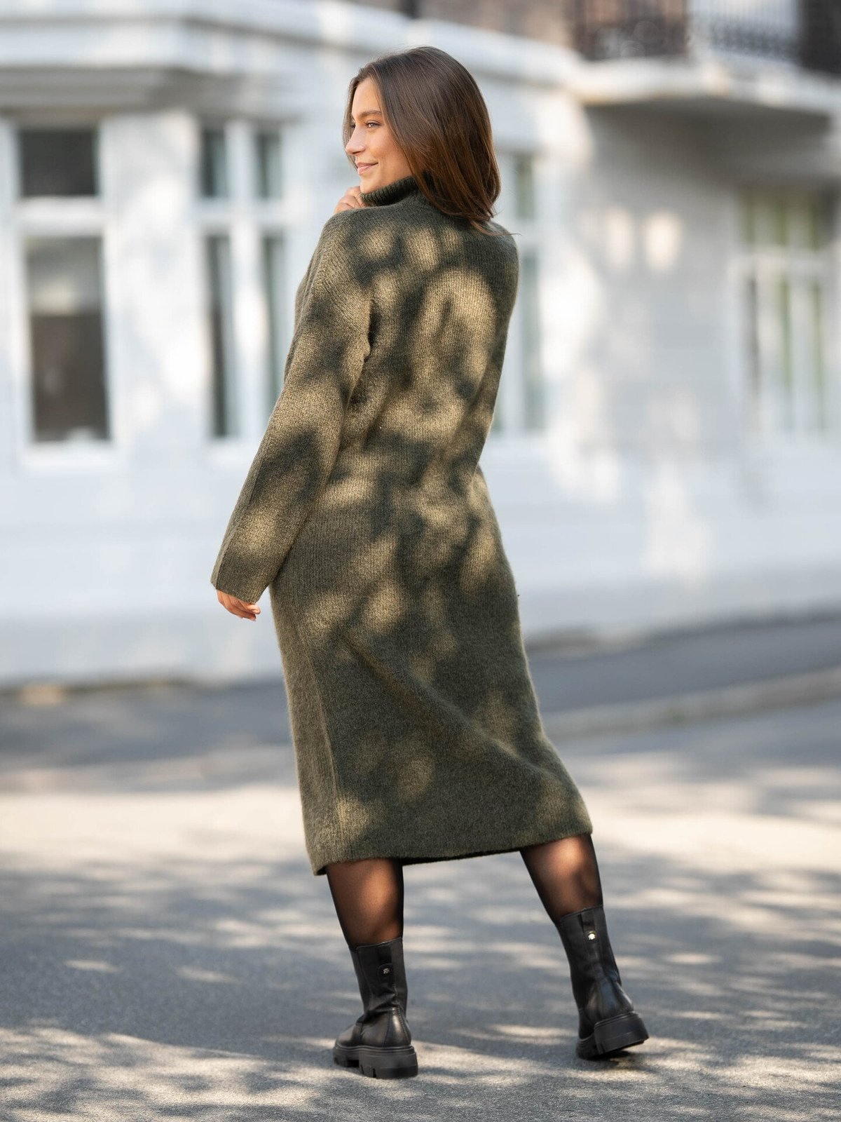 Selected Femme Maline Long Sleeve Knit Dress High Neck Kalamata Melange