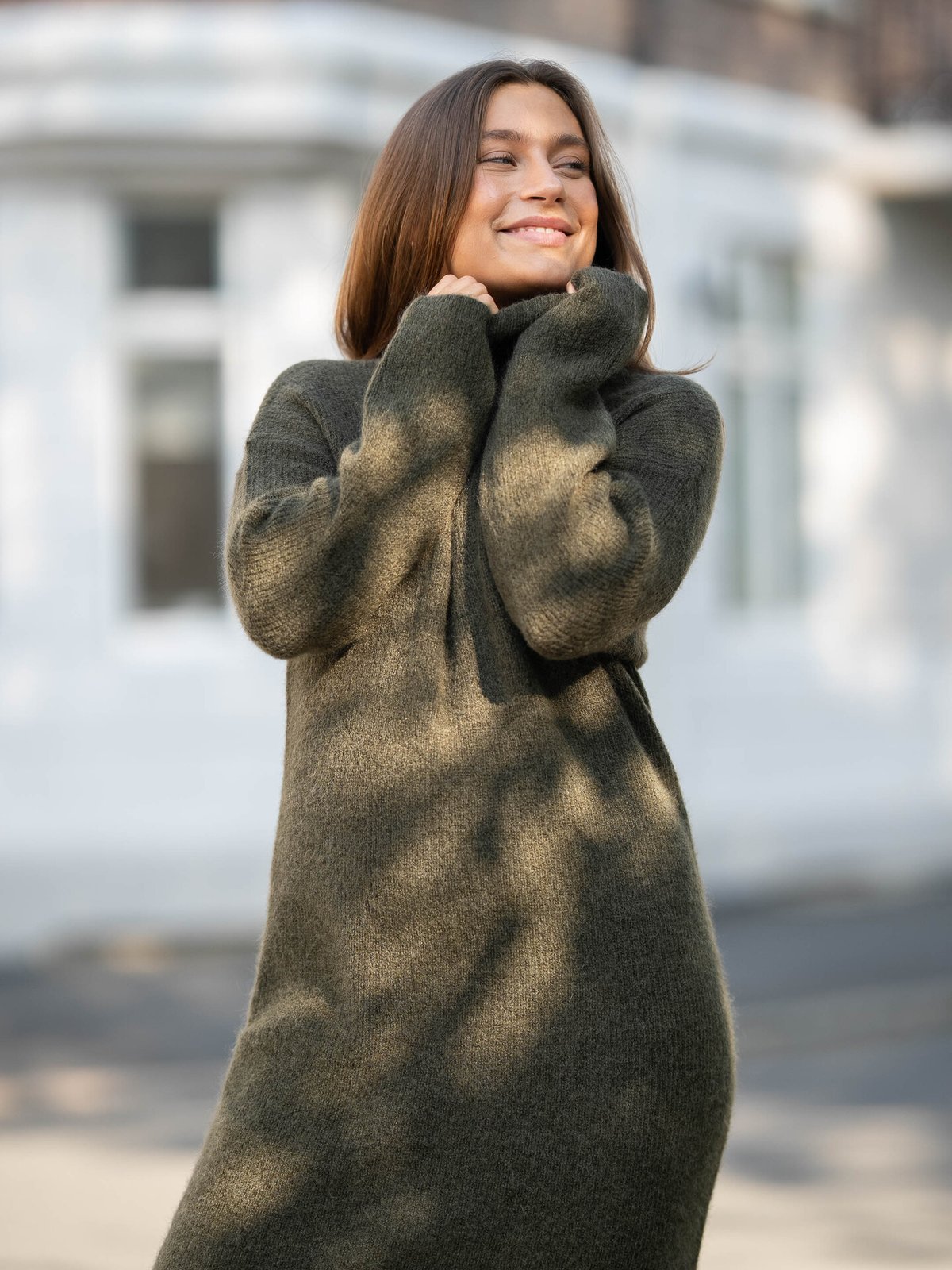 Selected Femme Maline Long Sleeve Knit Dress High Neck Kalamata Melange