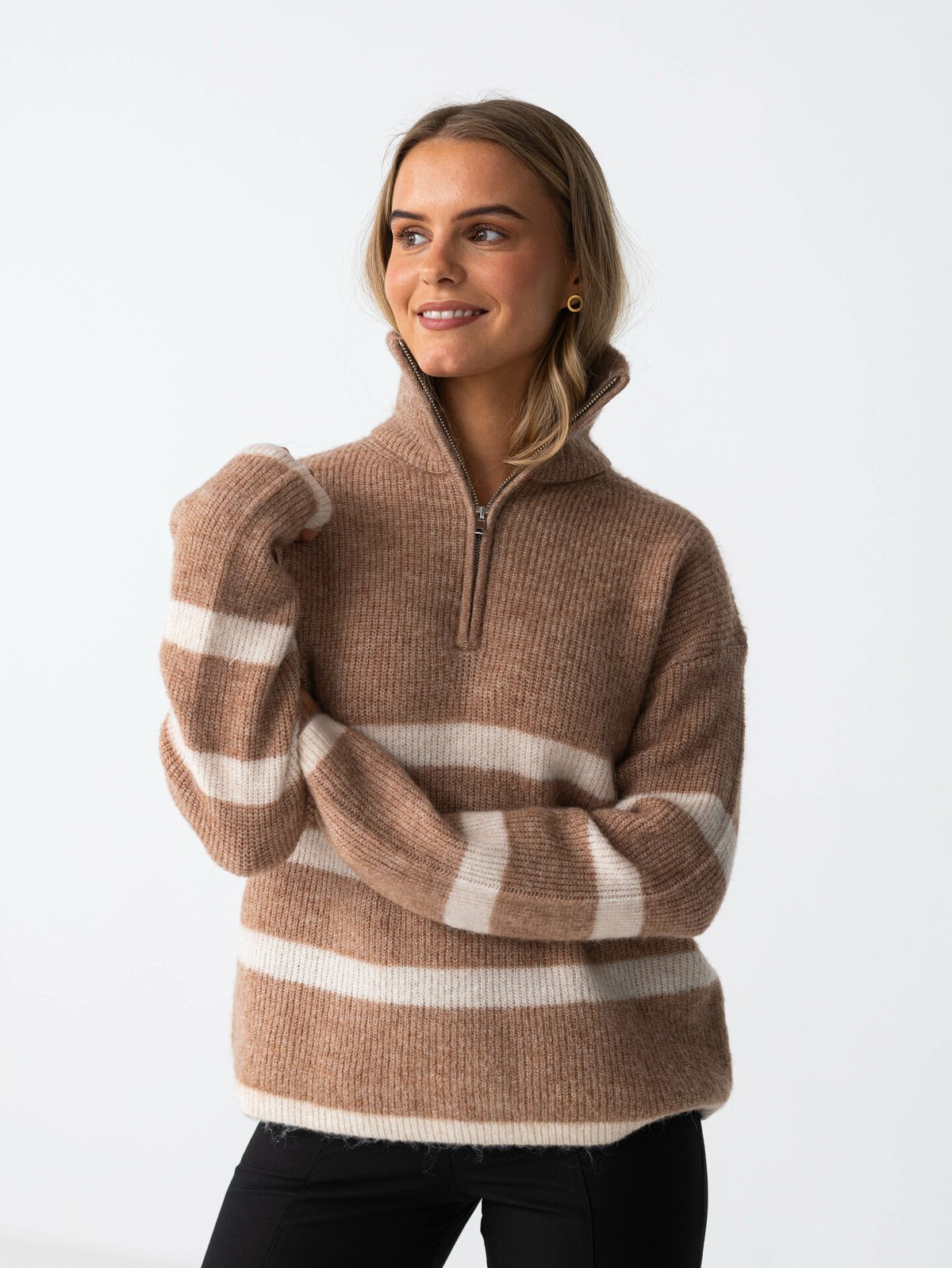 Selected Femme Maline Long Sleeve Knit Half Zip Amphora