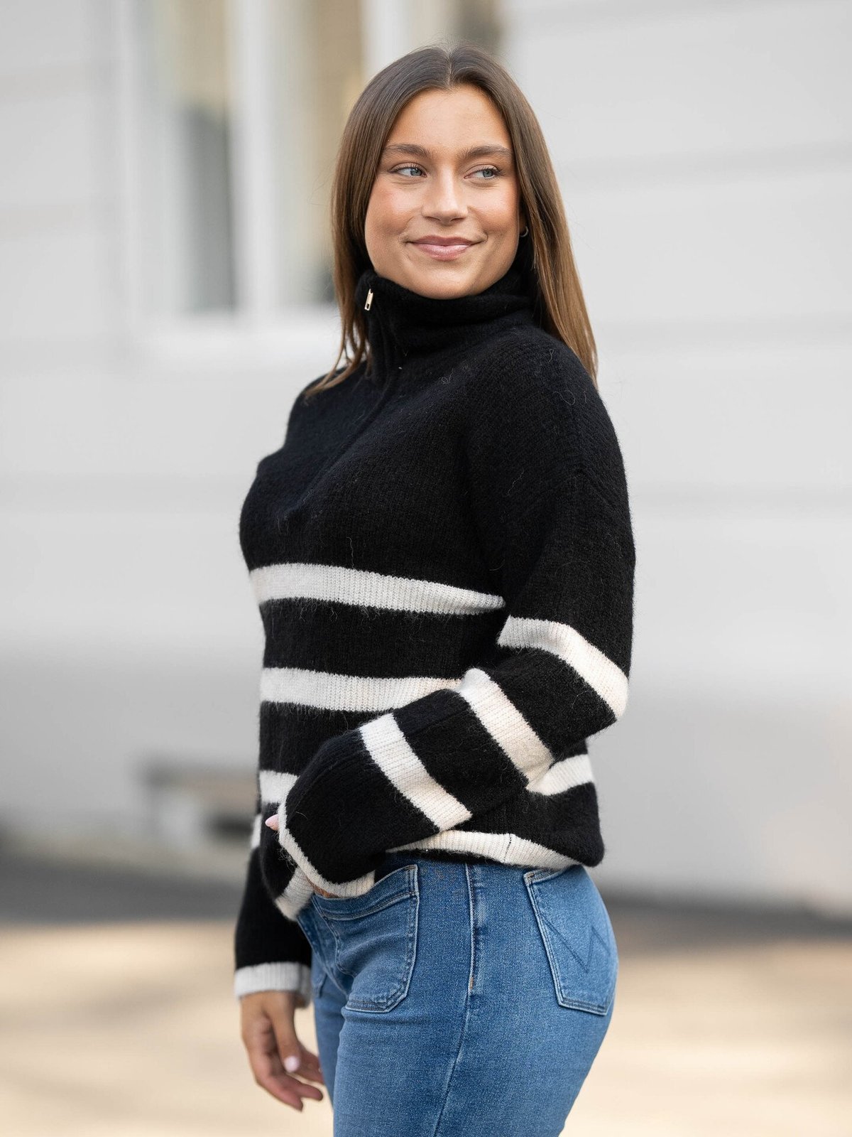 Selected Femme Maline Long Sleeve Knit Half Zip Black / Birch