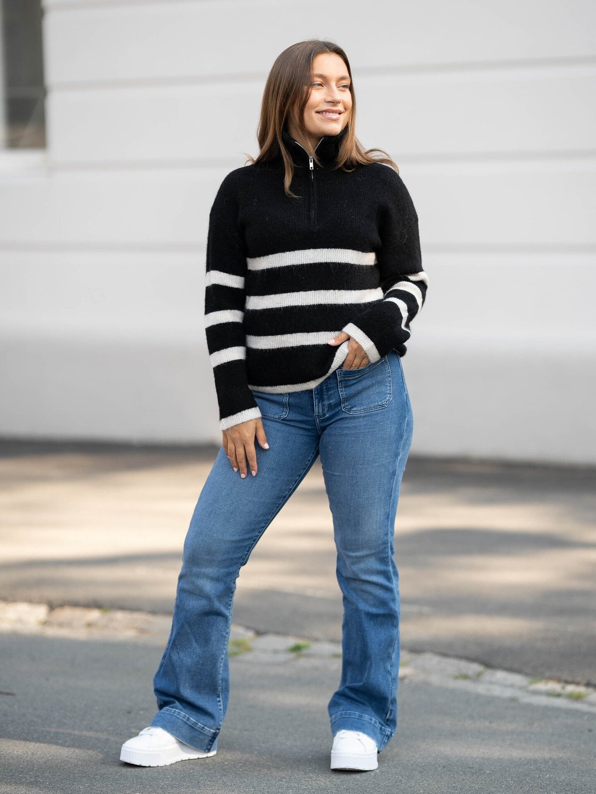 Selected Femme Maline Long Sleeve Knit Half Zip Black / Birch