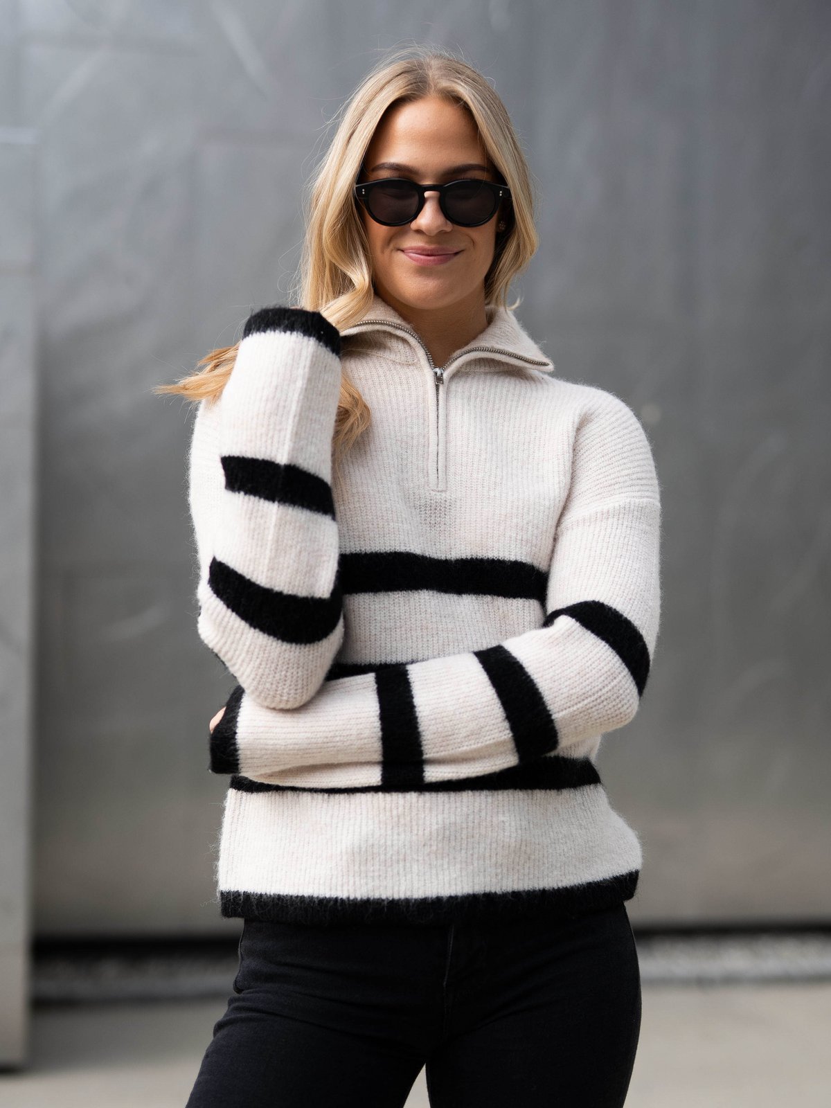 Selected Femme Maline Long Sleeve Knit Half Zip Birch Black