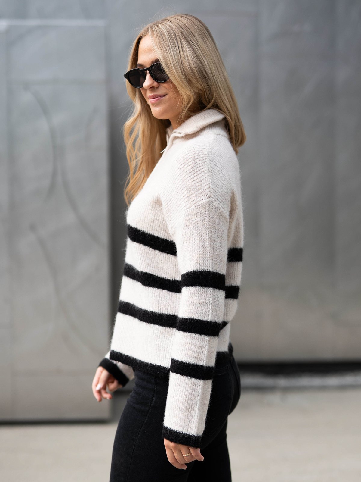 Selected Femme Maline Long Sleeve Knit Half Zip Birch Black