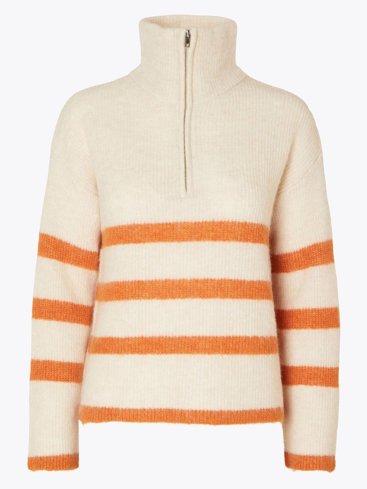 Selected Femme Maline Long Sleeve Knit Half Zip Birch Marmalade