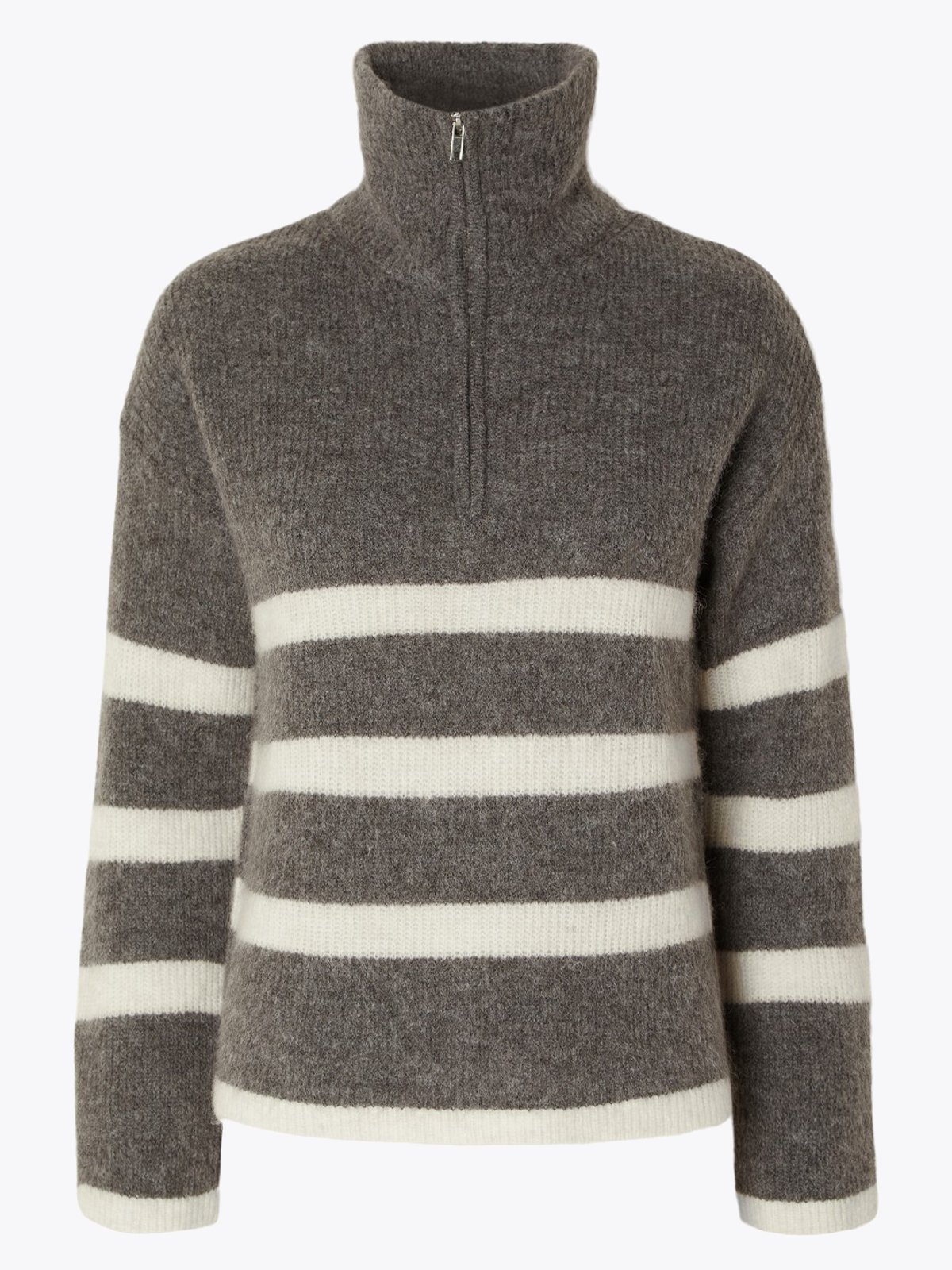 Selected Femme Maline Long Sleeve Knit Half Zip Medium Grey Melange Birch