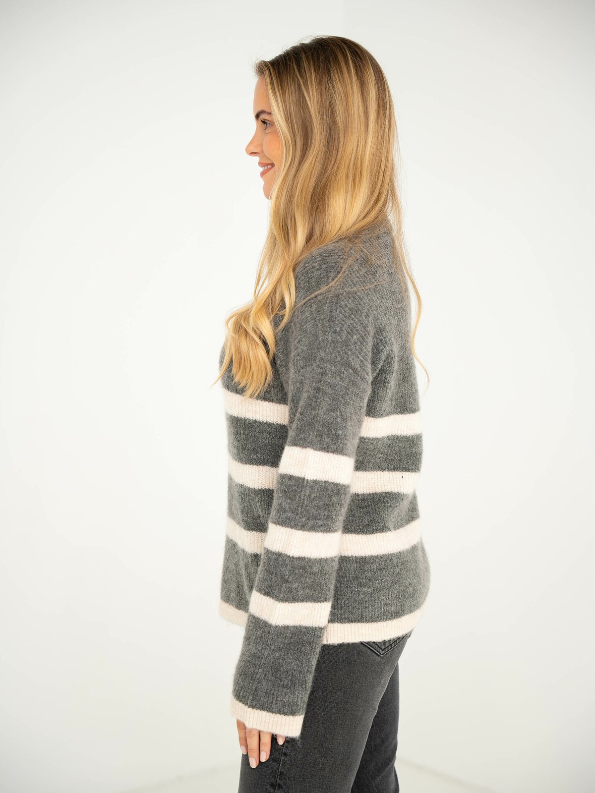 Selected Femme Maline Long Sleeve Knit Half Zip Medium Grey Melange Birch